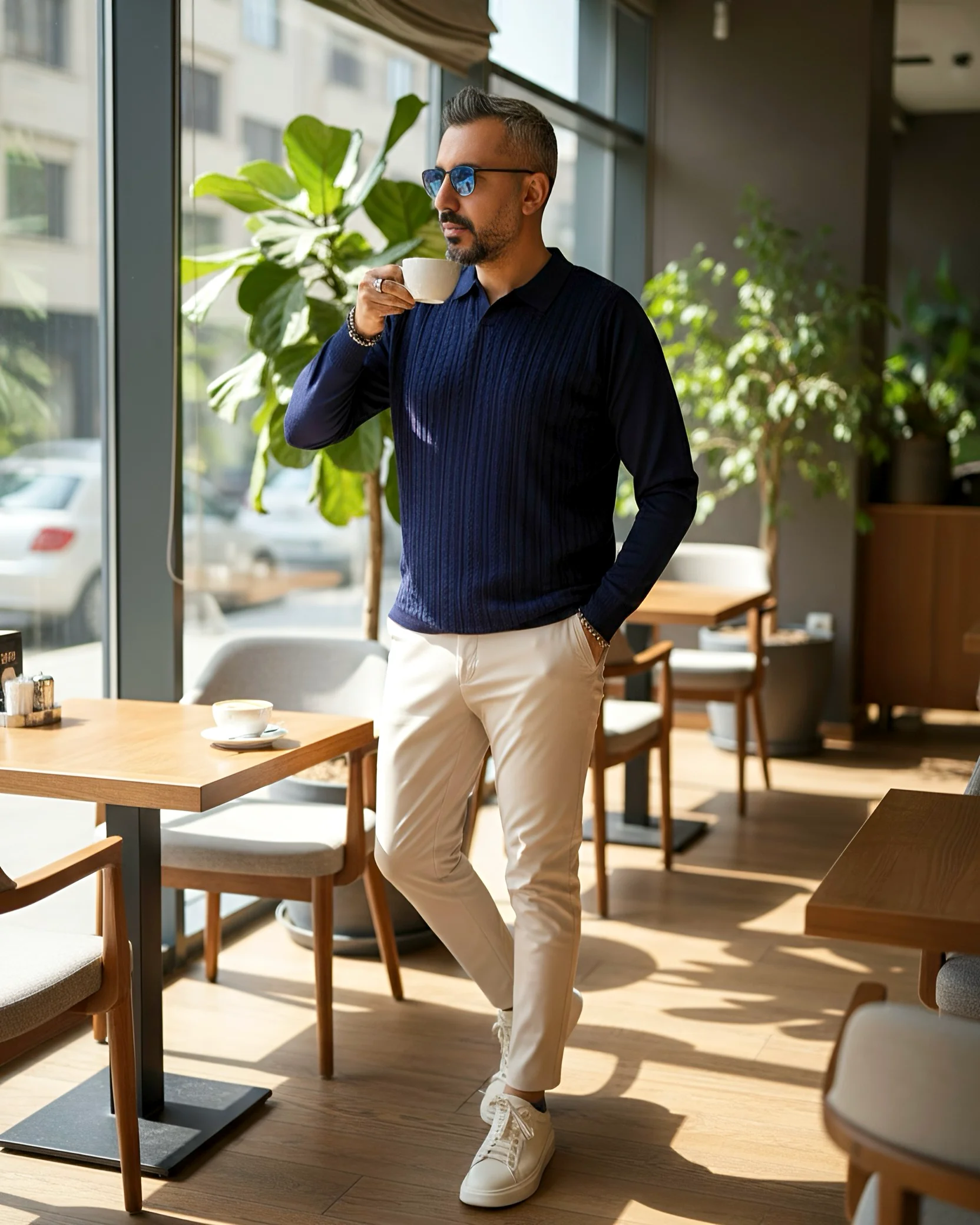 Elegance Erkek Old Money Uzun Kollu Triko Polo Yaka Kazak  - lacivert