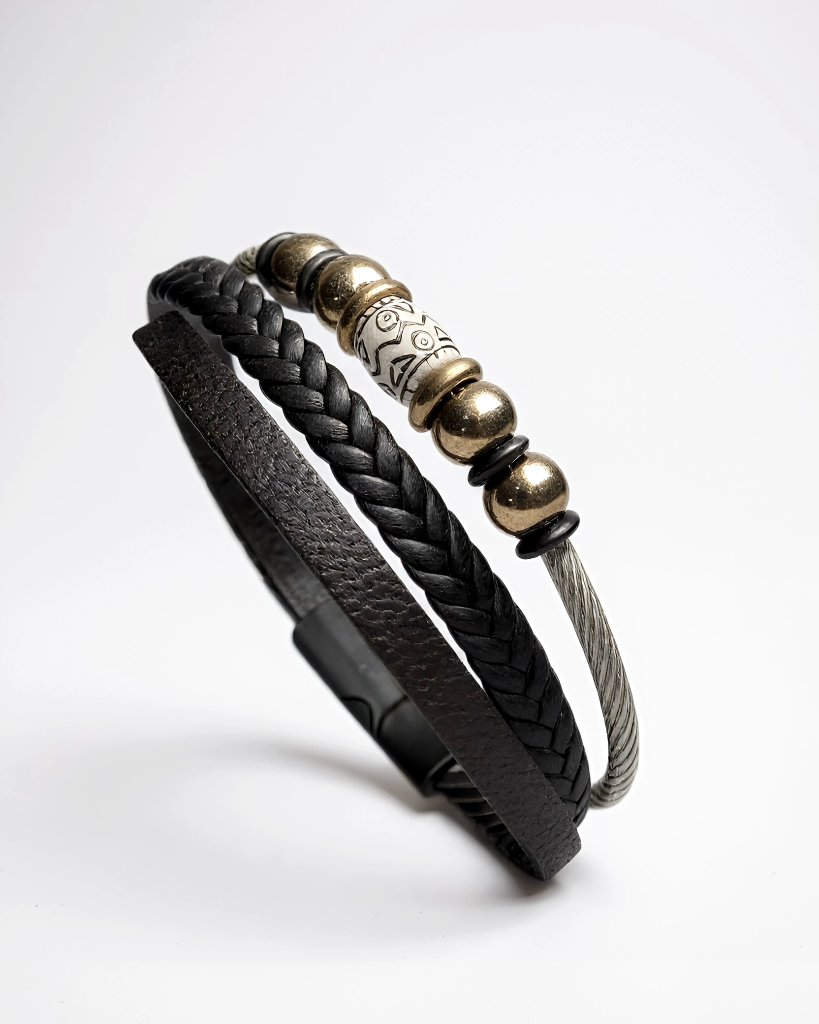 Midnight Forge Çelik Deri Erkek Bileklik