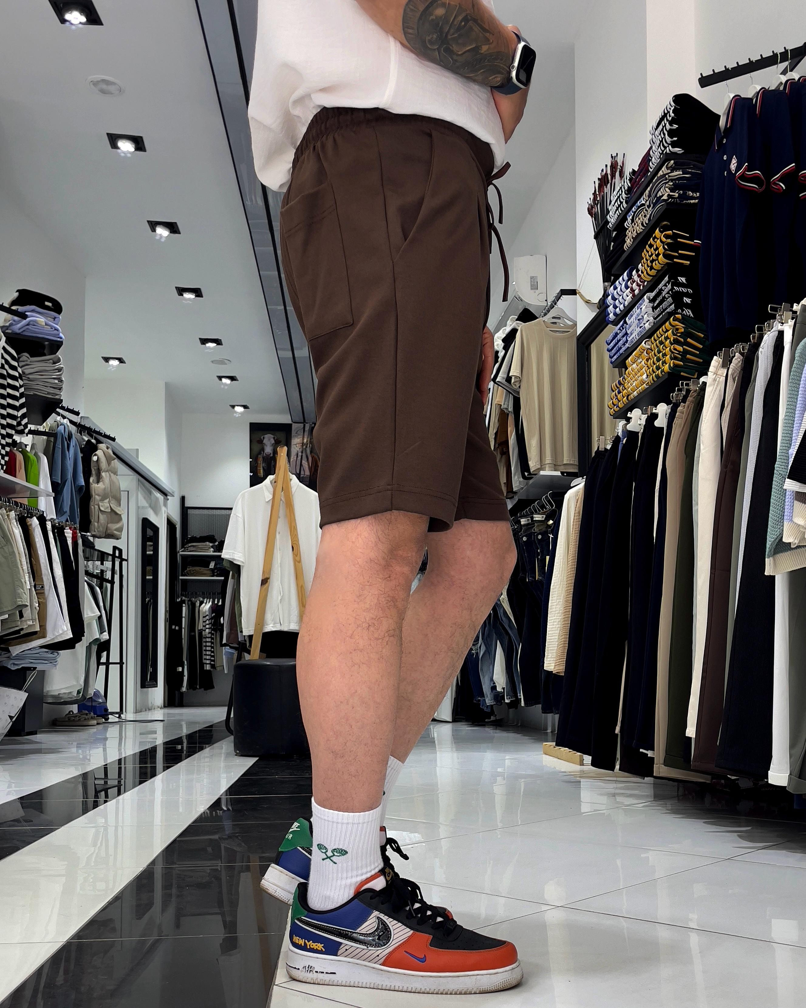 Soft Textured Combed Cotton Shorts - Brown