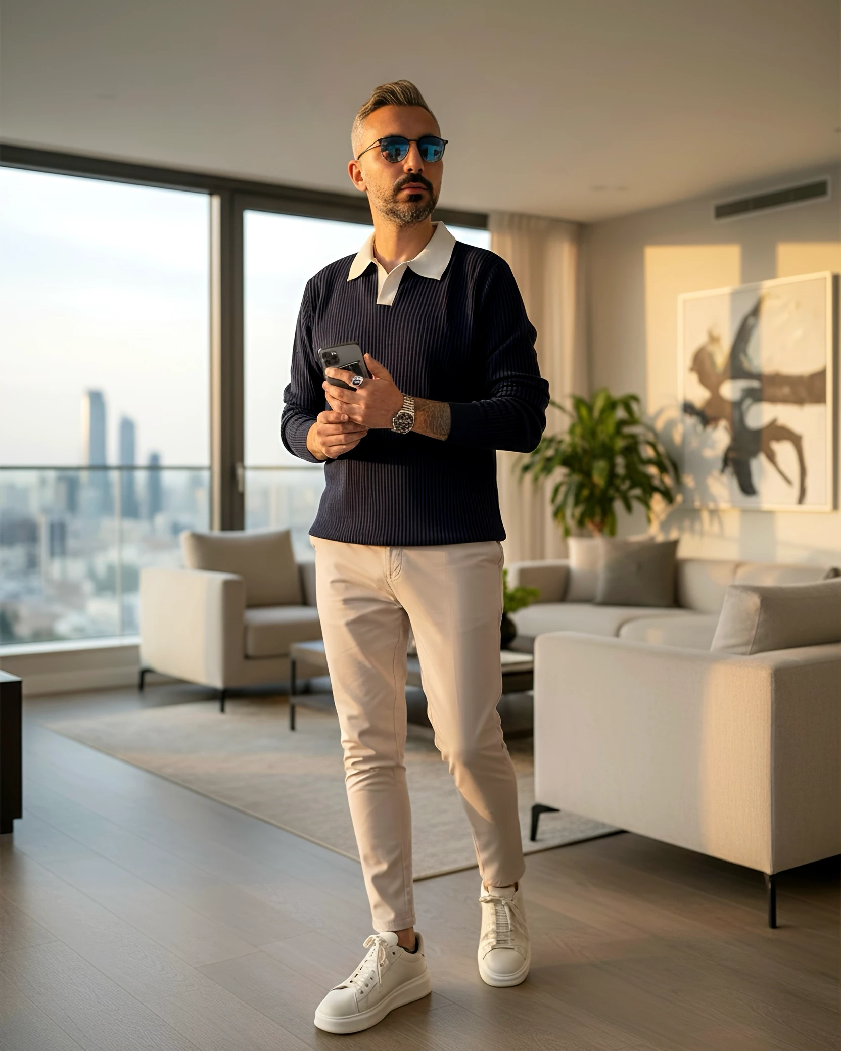 Old Money Triko Polo Yaka Erkek Kazak - lacivert