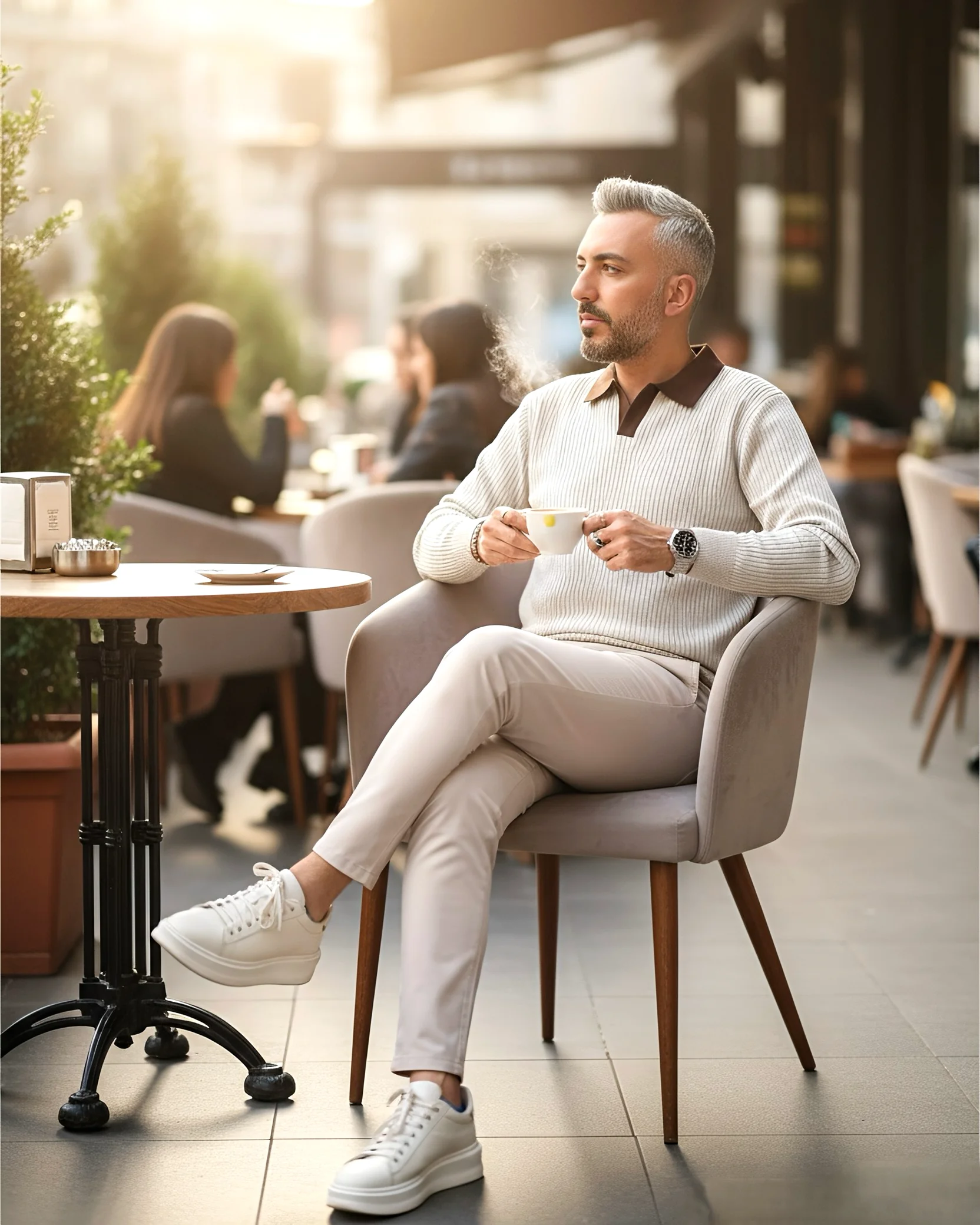 Old Money Triko Polo Yaka Erkek Kazak - krem