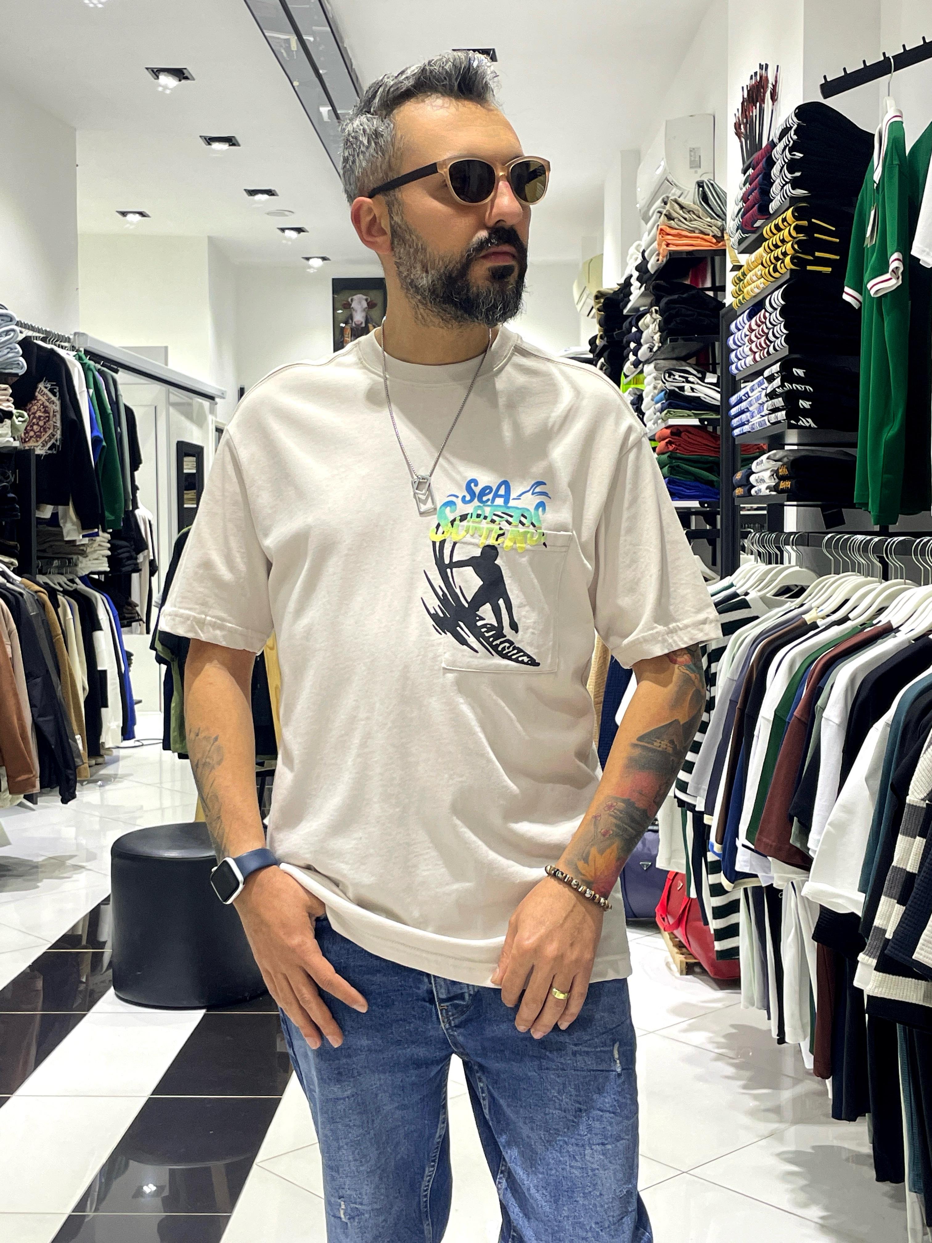 Sea Surfers Sloganlı Oversize T-Shirt - krem/bej