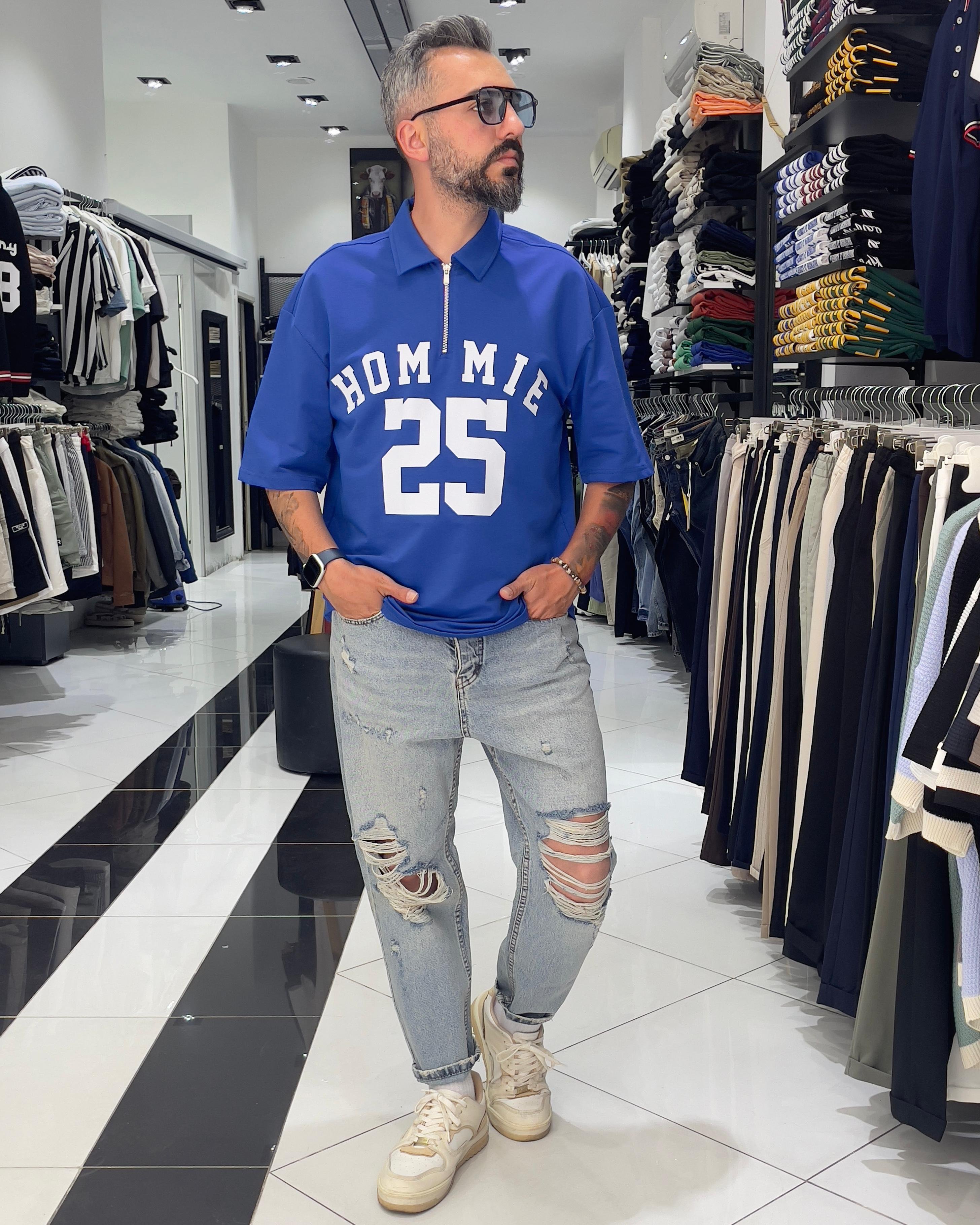 Hommie Baskili Oversize Erkek Polo Yaka T-Shirt