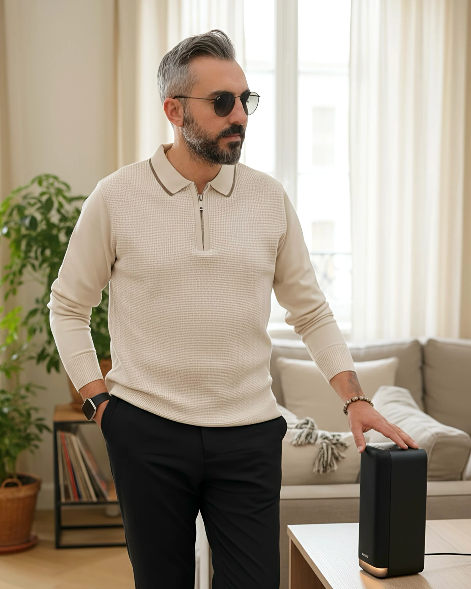 Old Money Erkek Yarım Fermuarlı Triko Kazak