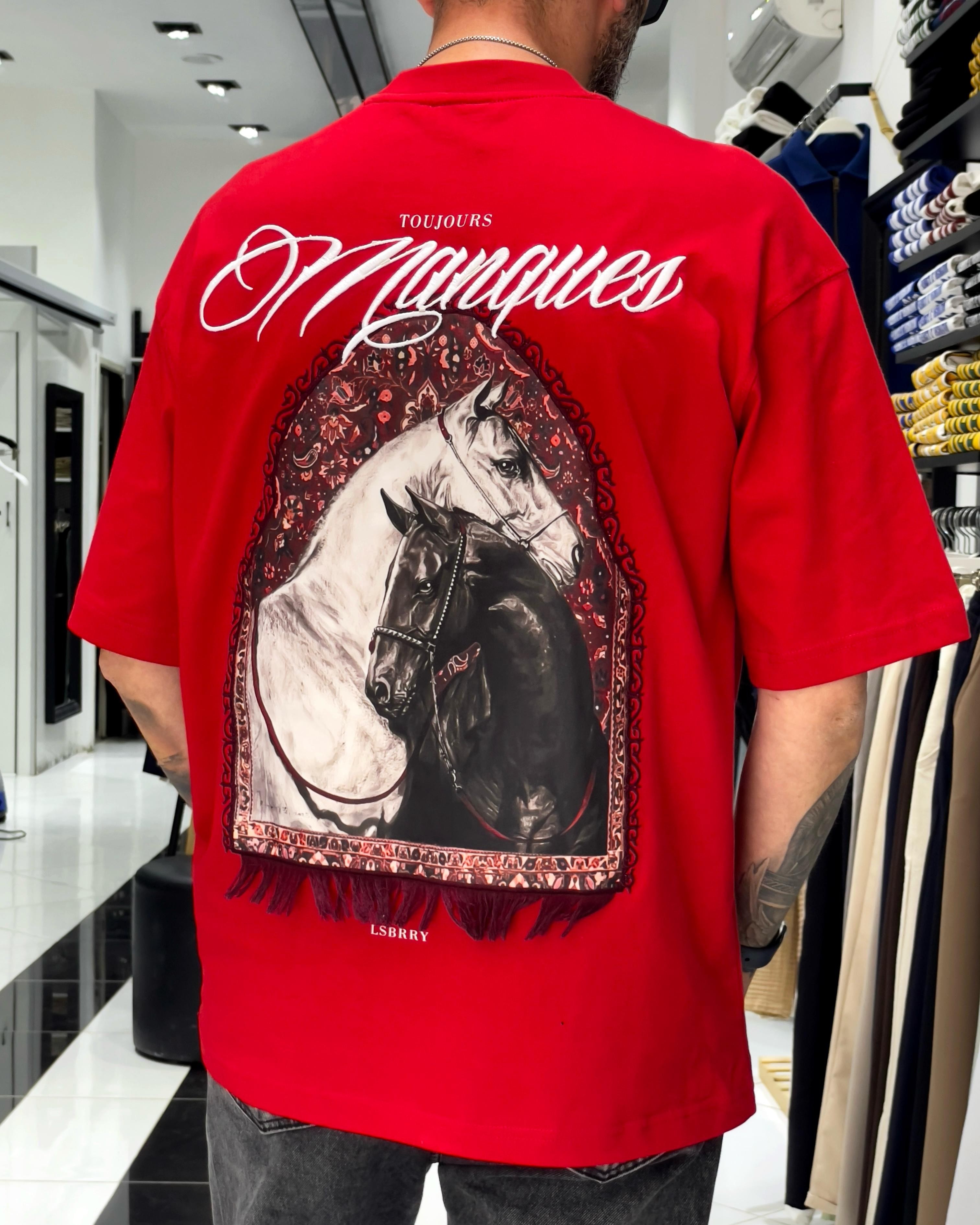 Manques Nakışlı At Figürlü Oversize Erkek T-shirt