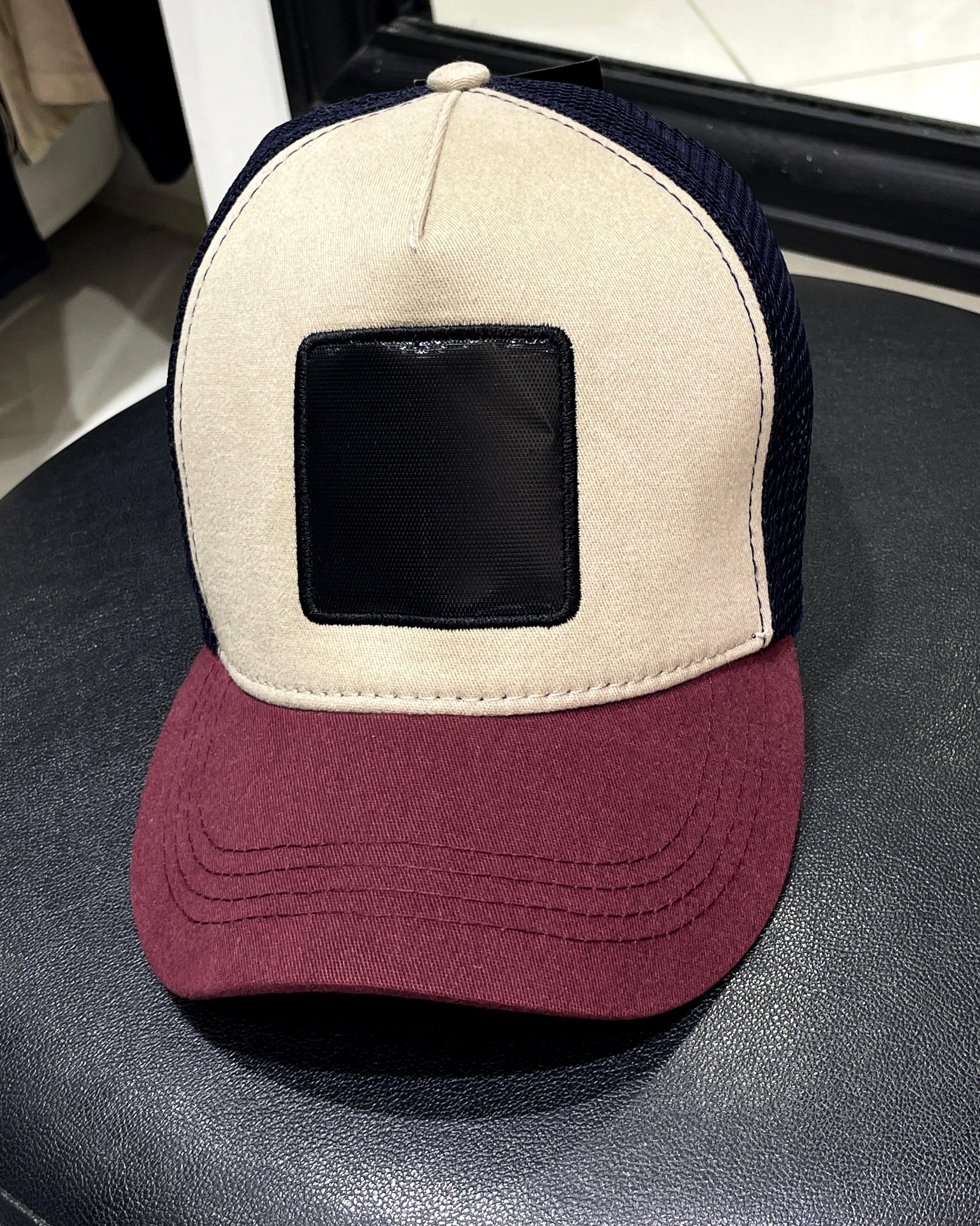 Değiştirilebilir Kare Patchli Unisex Şapka - lacivert/bordo/bej
