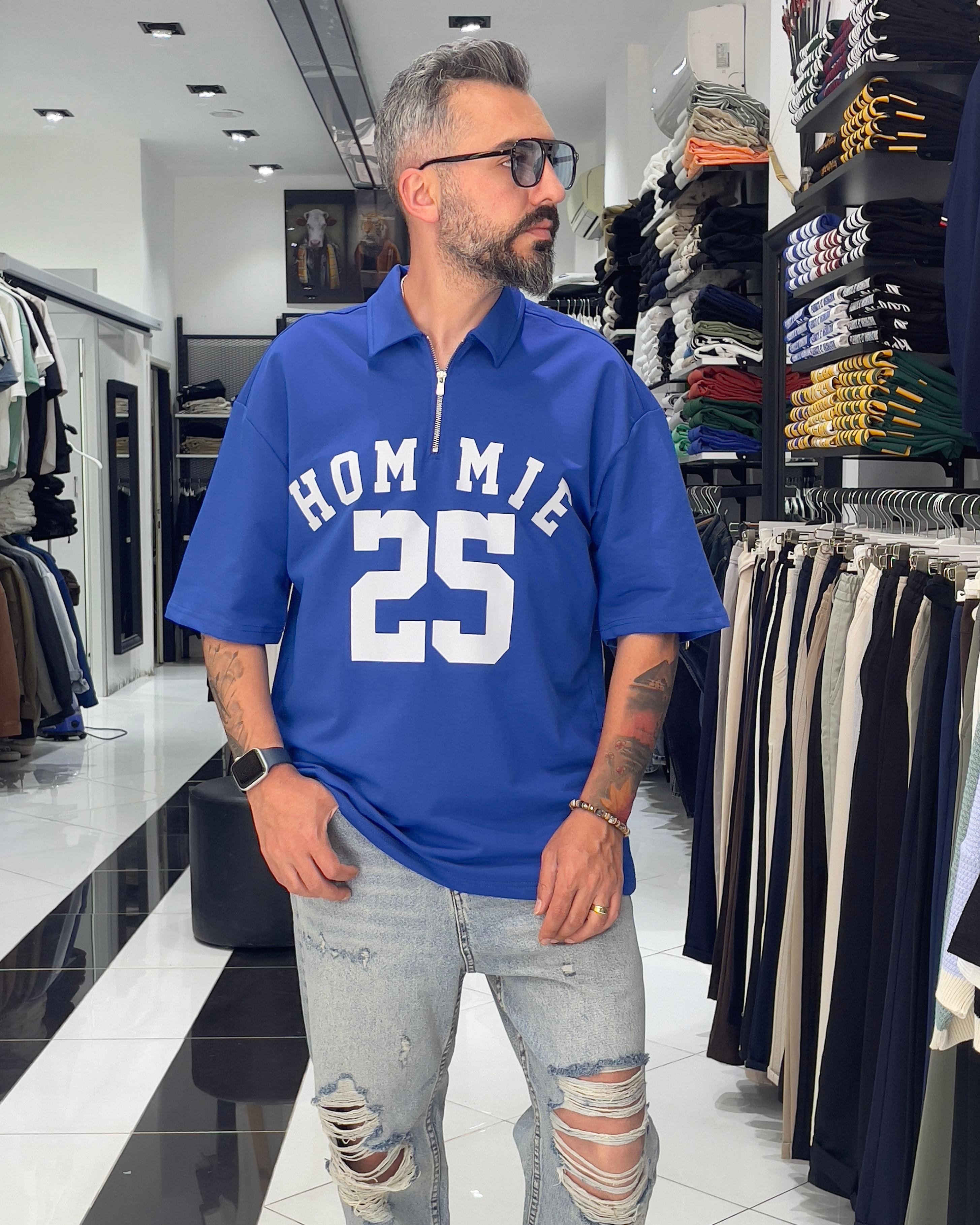 Hommie Baskili Oversize Erkek Polo Yaka T-Shirt