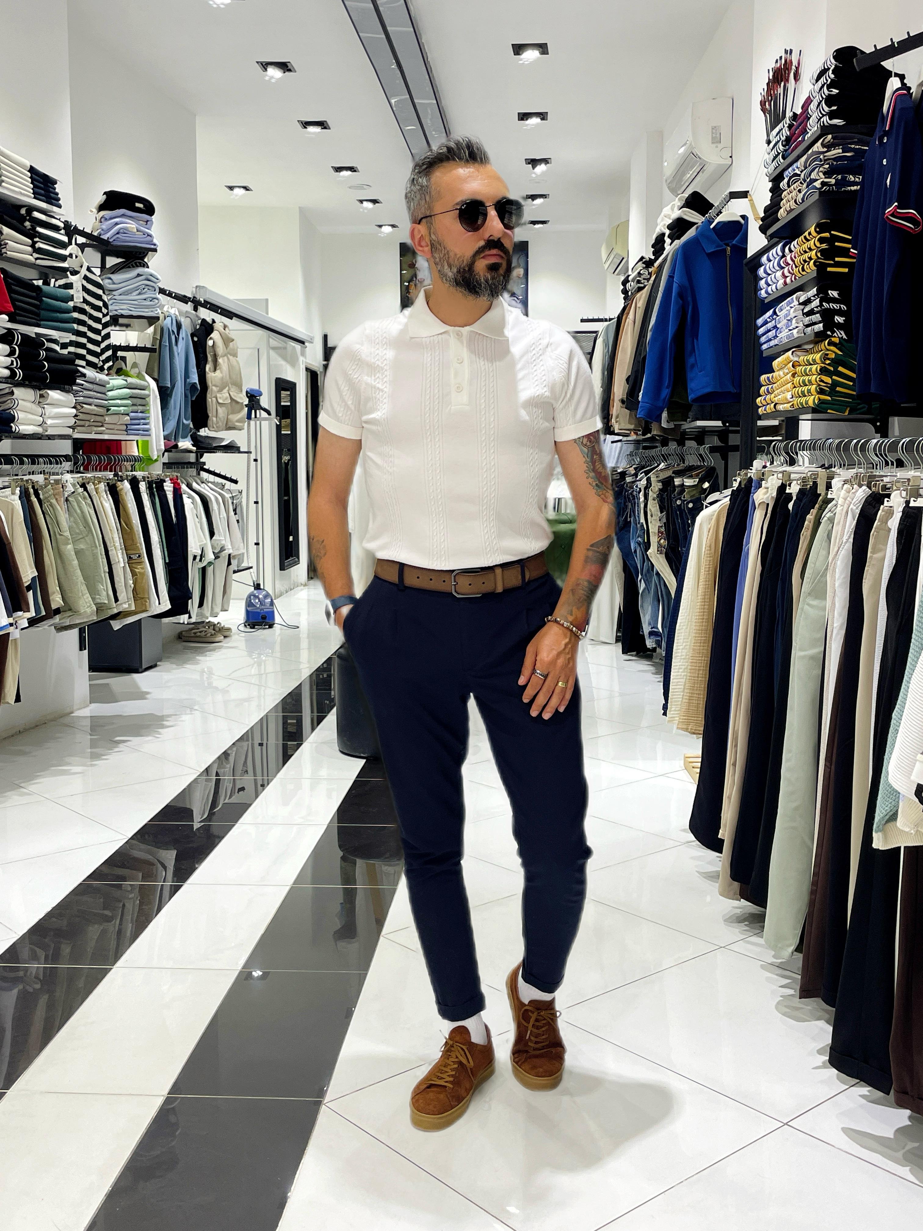 Old Money Erkek Triko Polo Yaka T-Shirt Beyaz