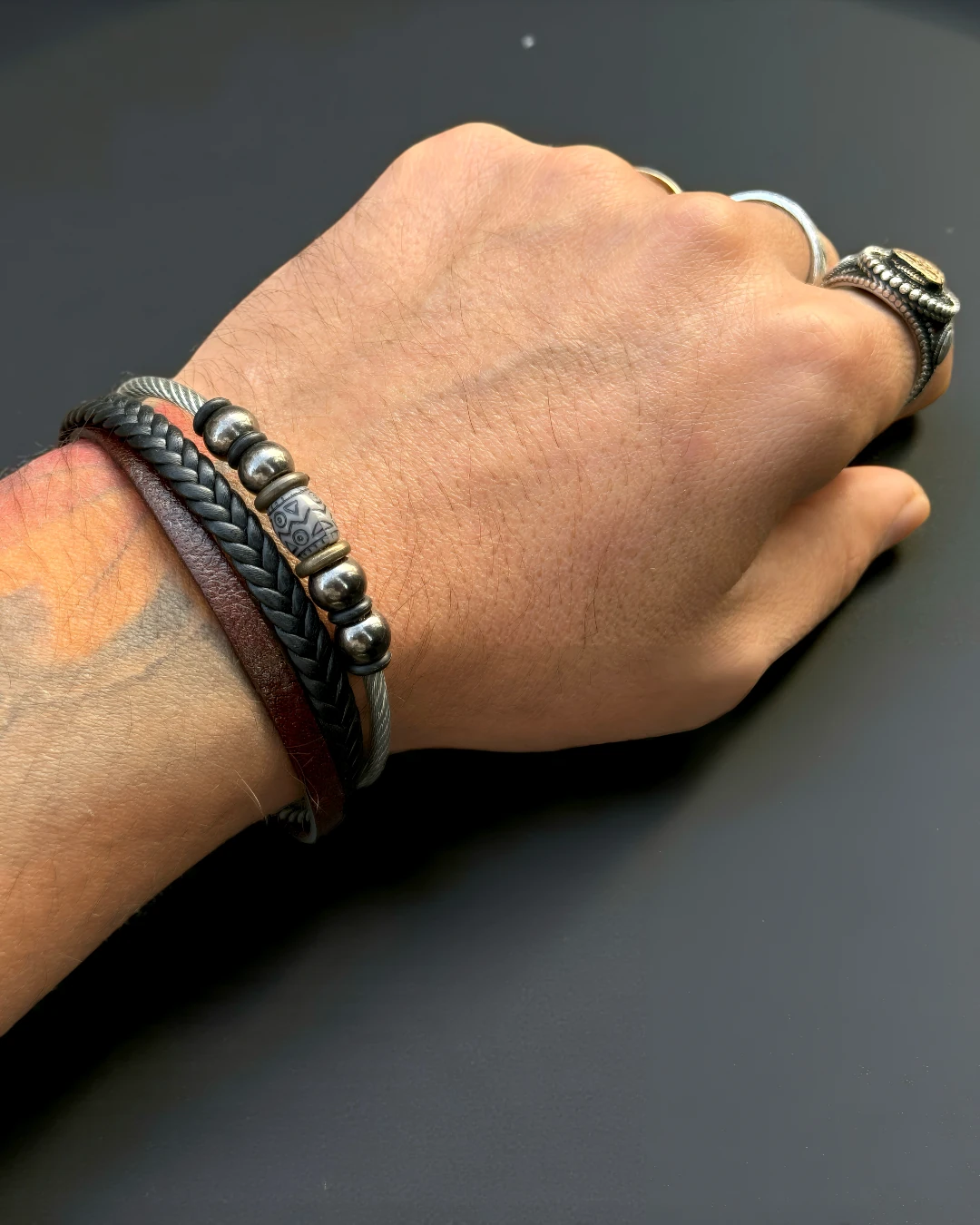 Tribal Nomad | Erkek Deri & Metal Detaylı Bileklik