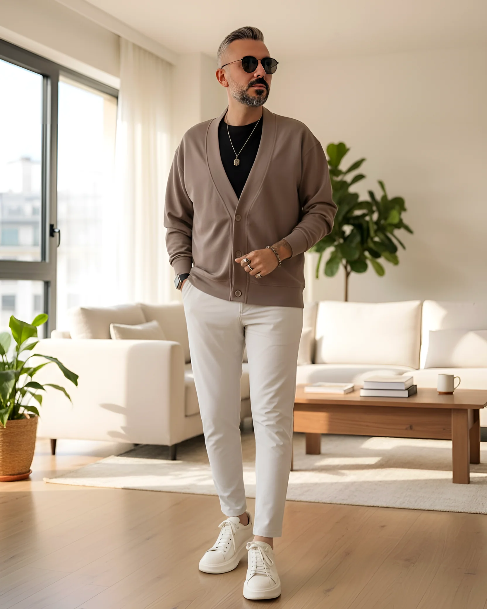 Midnight Vision Old Money Düğmeli Erkek Hırka - vizon