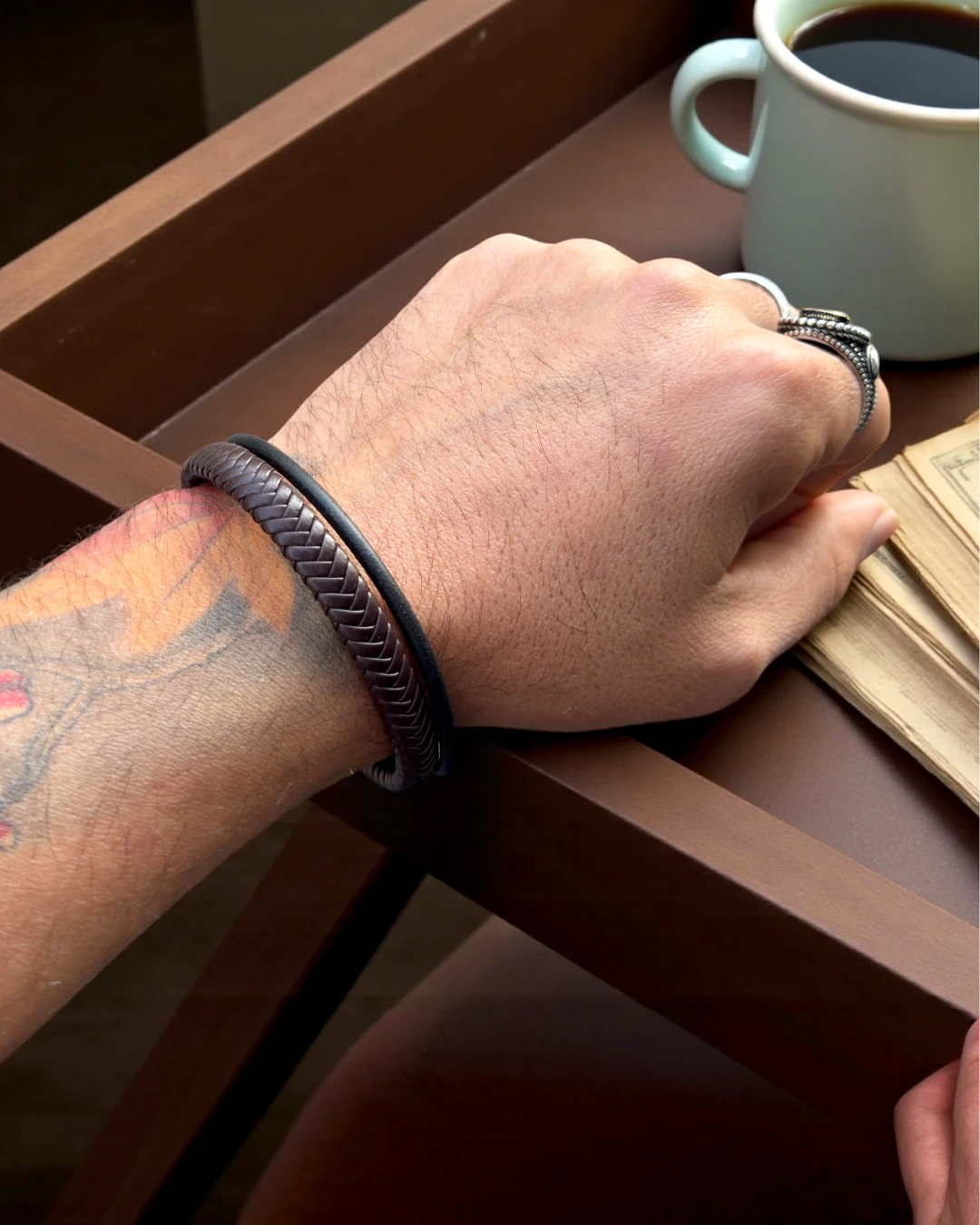 Rustline Duo – Örgü Deri Erkek Bileklik