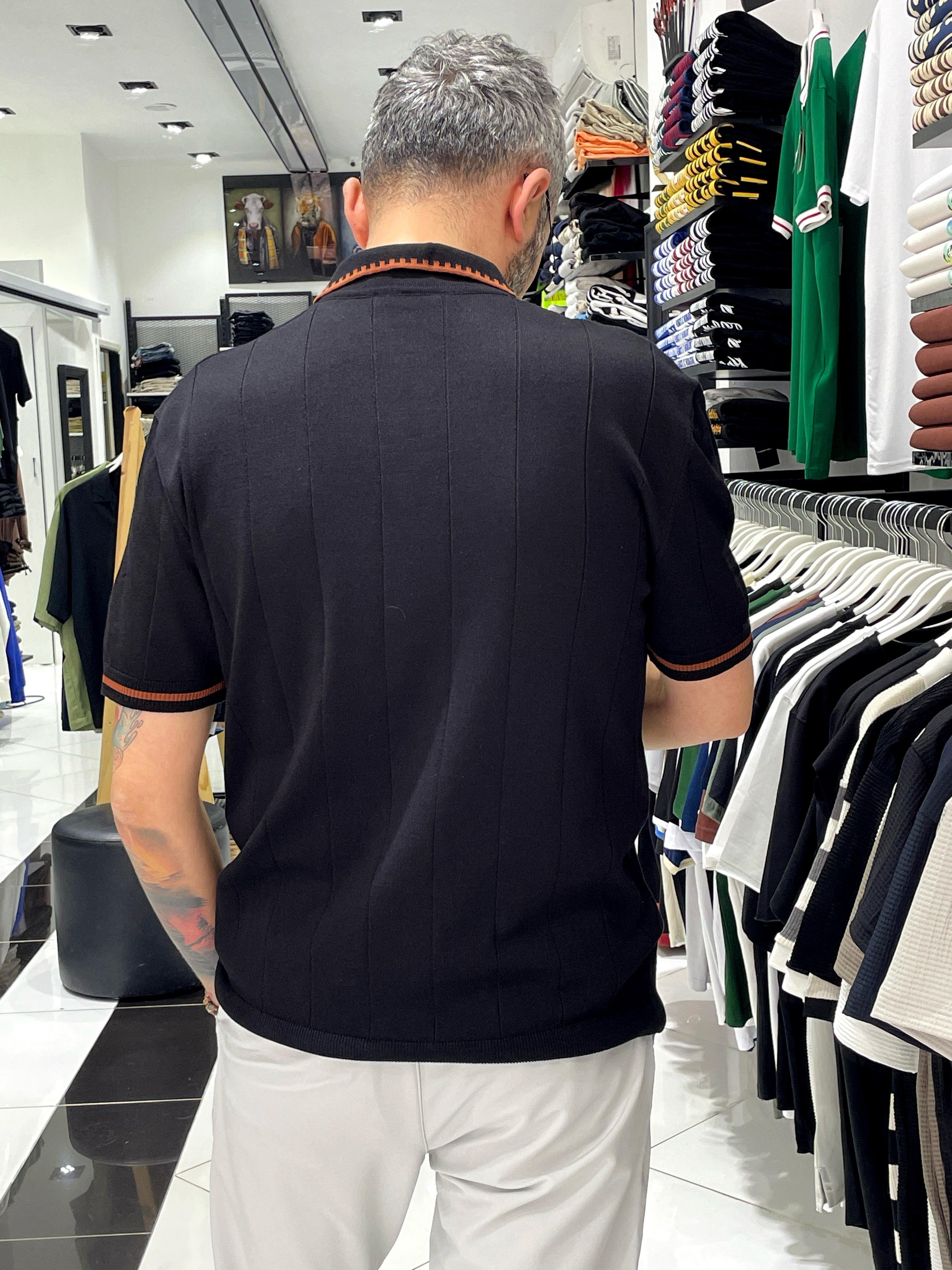 Yaka Ve Kol Detaylı Triko Polo Yaka Erkek T-Shirt