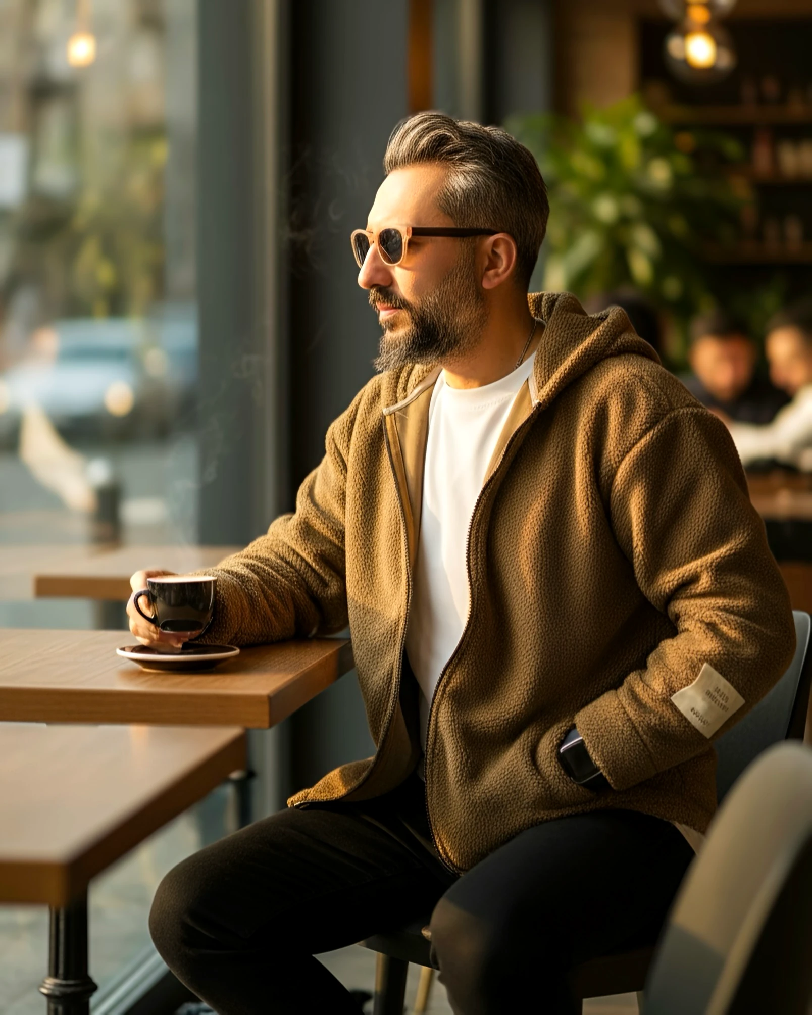 Zippered Men's Polar Fleece Oversize Cardigan - Brown