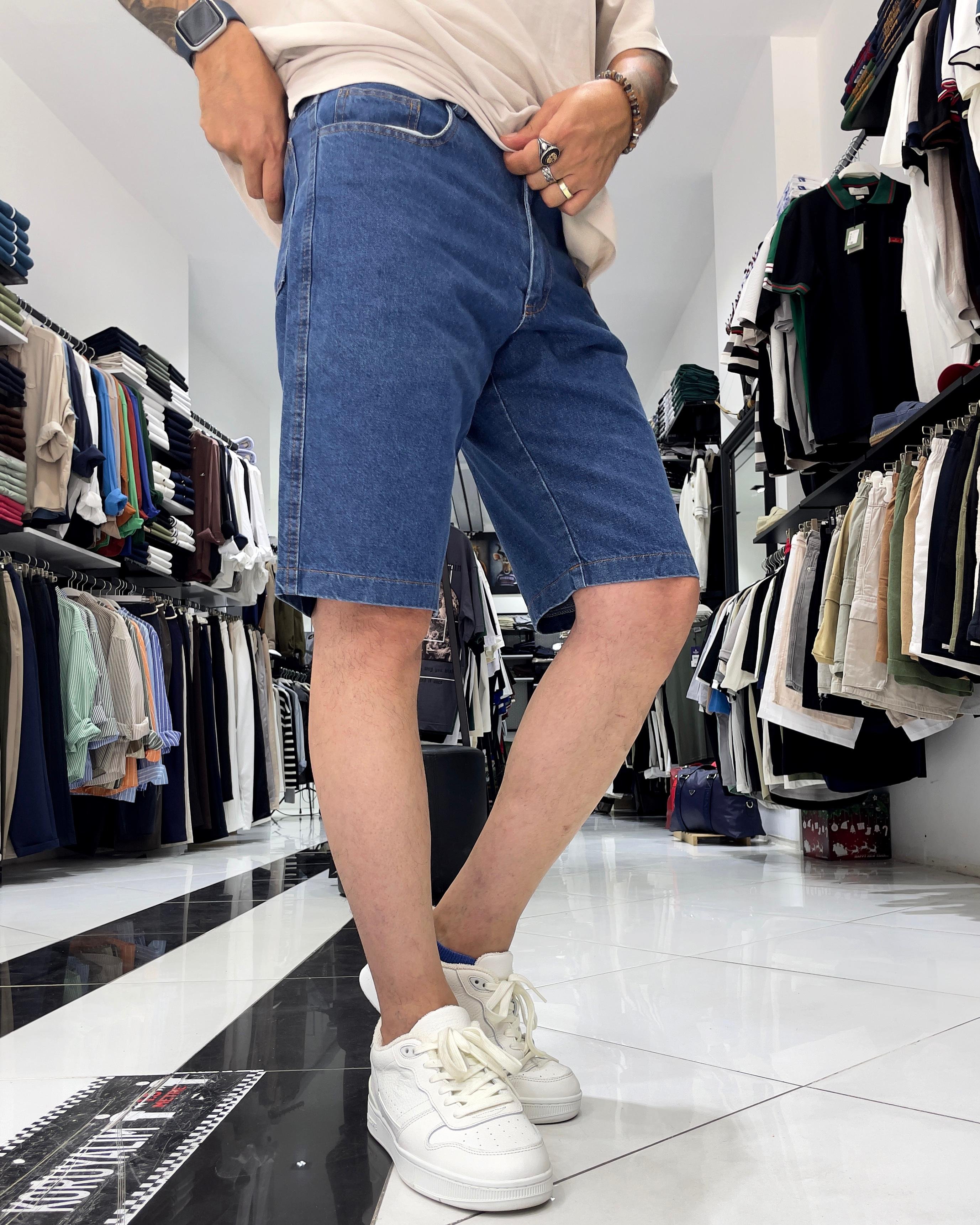 Basic Erkek Relaxed Fit Jean Şort - mavi