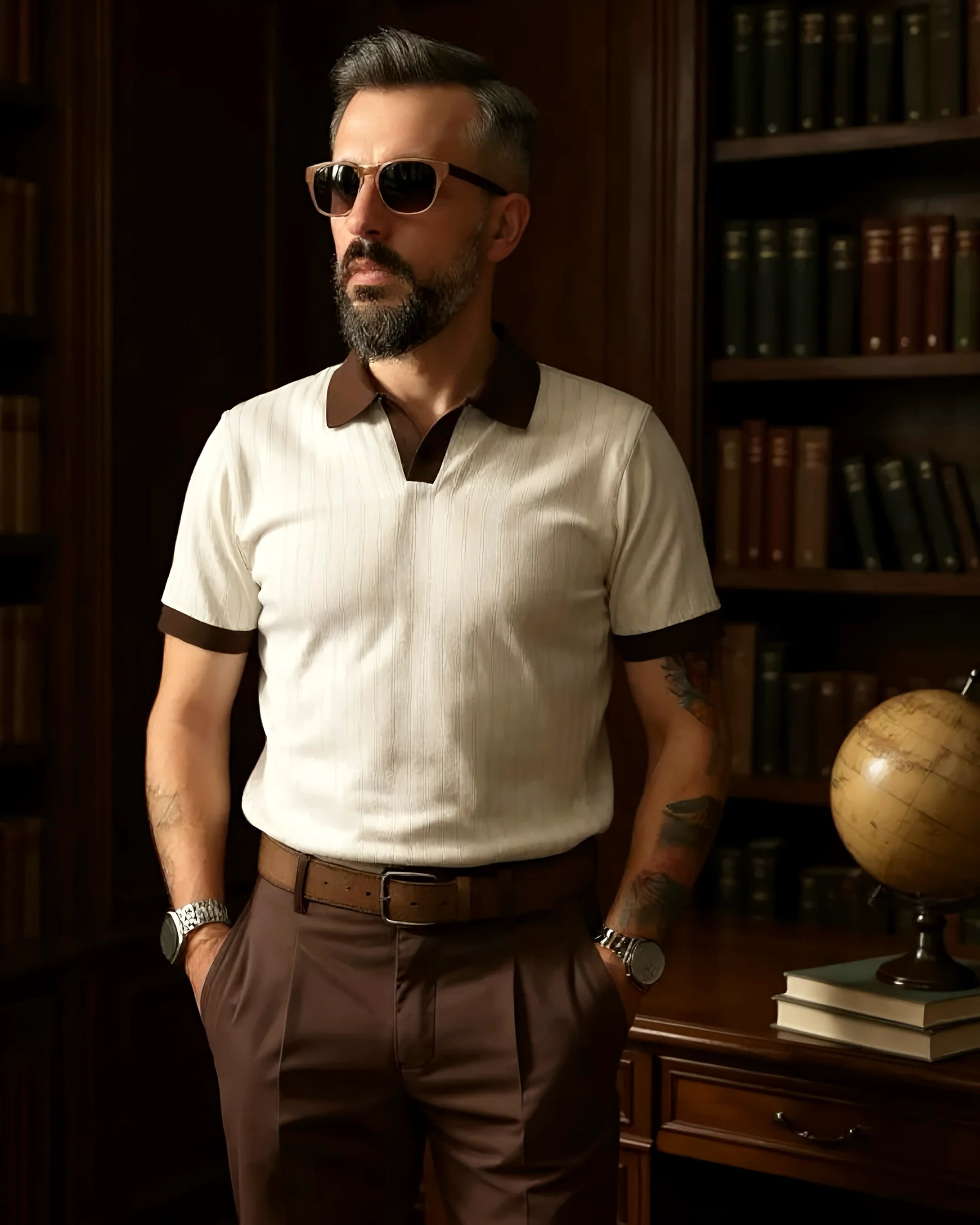 Yaka Detaylı Erkek Triko Polo Yaka T-Shirt - krem