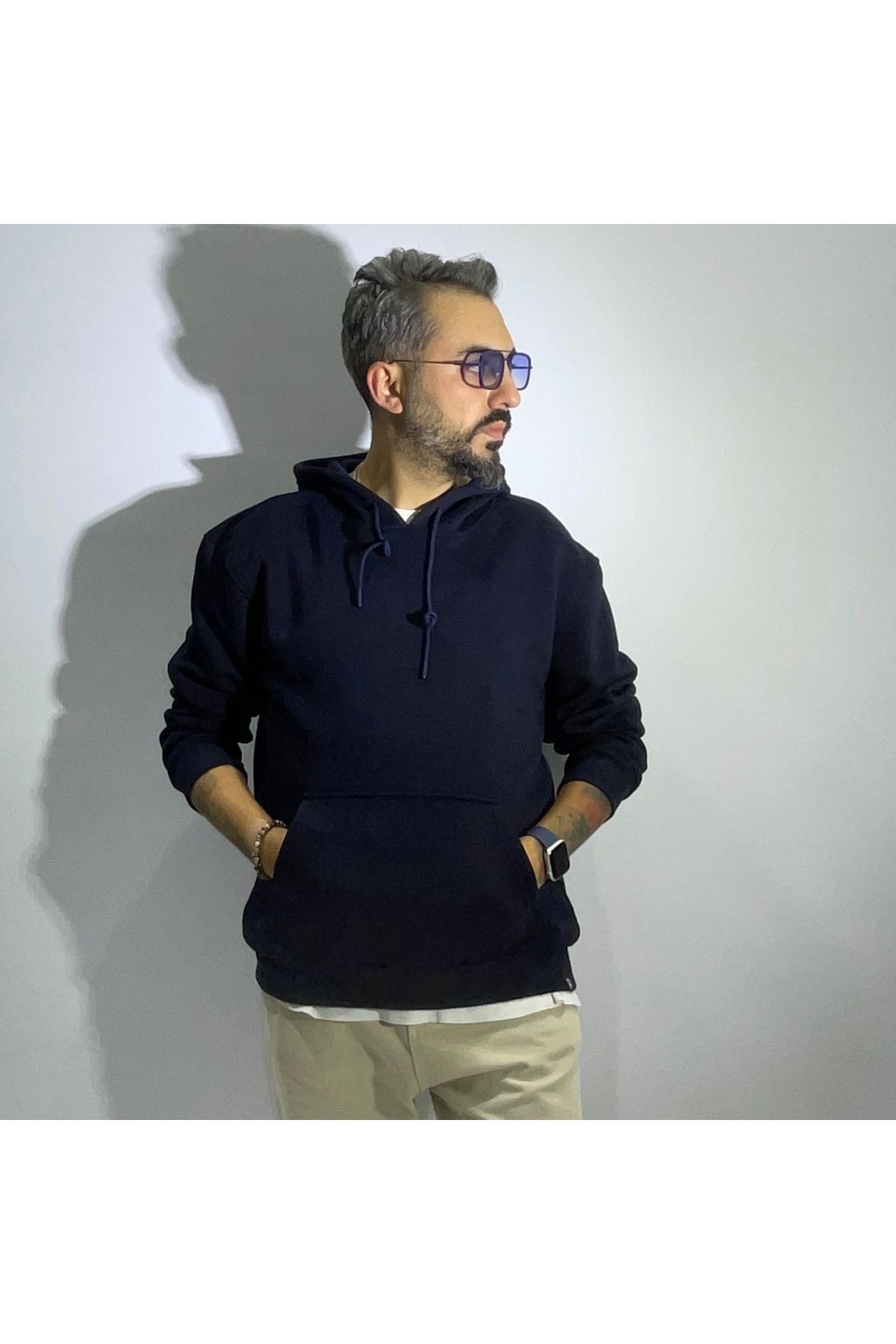 Basic Erkek Hoodie - lacivert