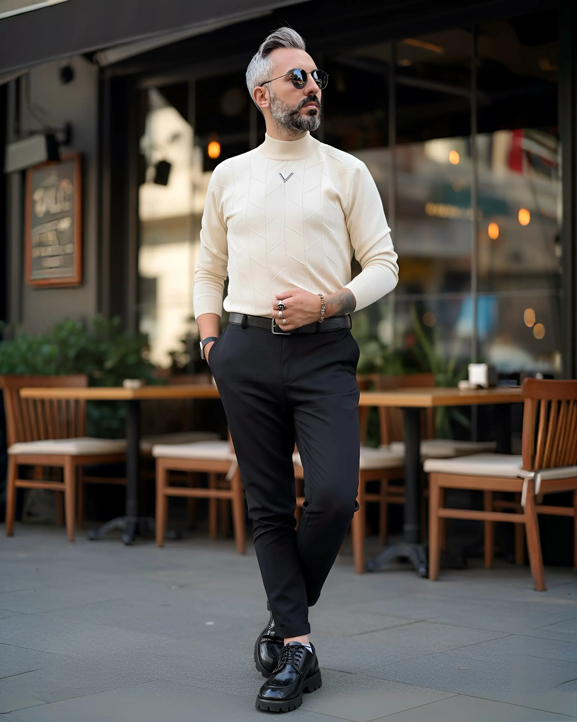 Yarım Balıkçı Desenli Triko Erkek Kazak - Kavuniçi