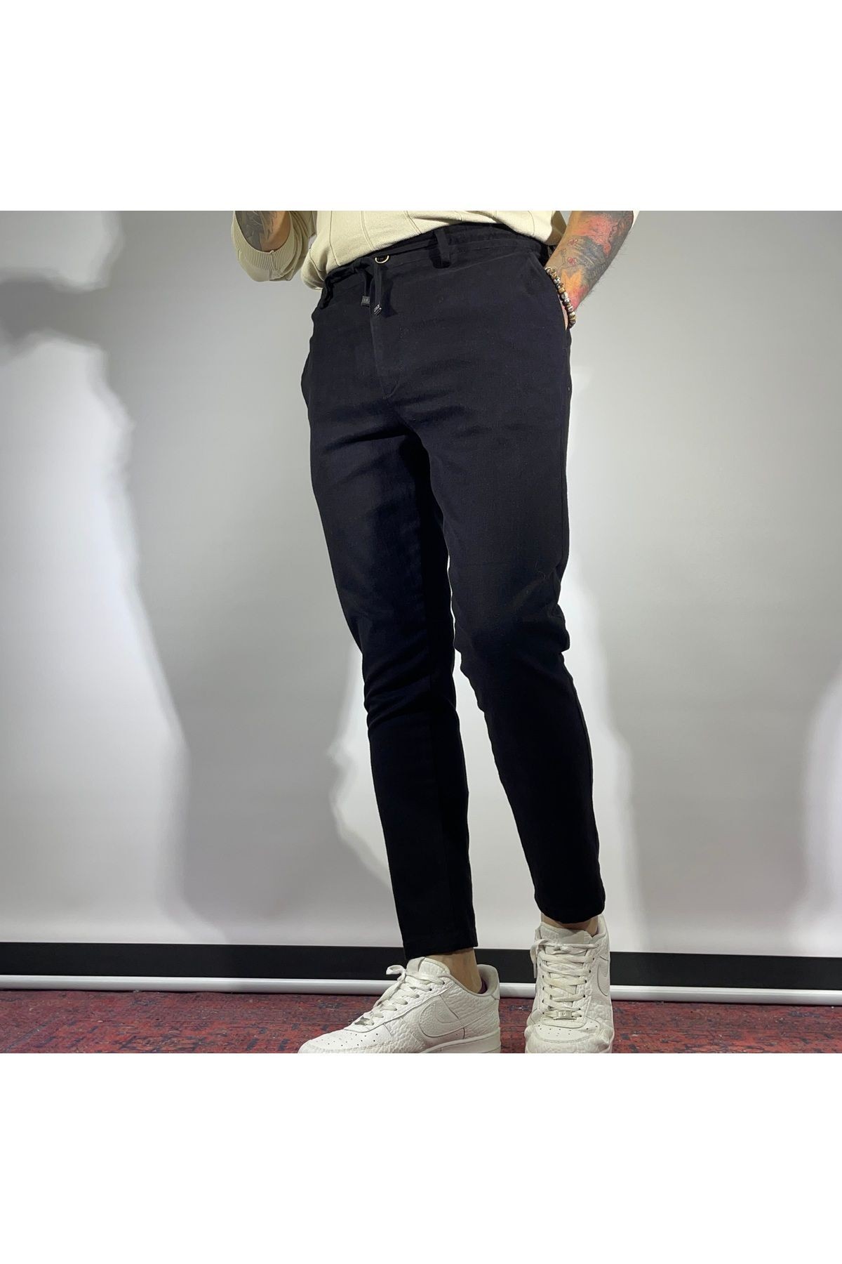 Slim Fit Beli Lastikli Gabardin Erkek  Pantolon