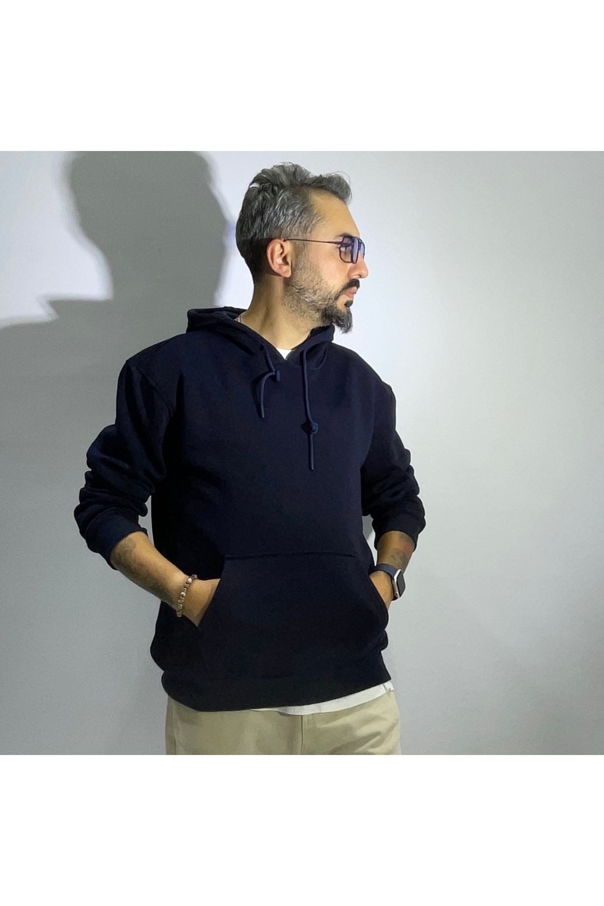Basic Erkek Hoodie - lacivert