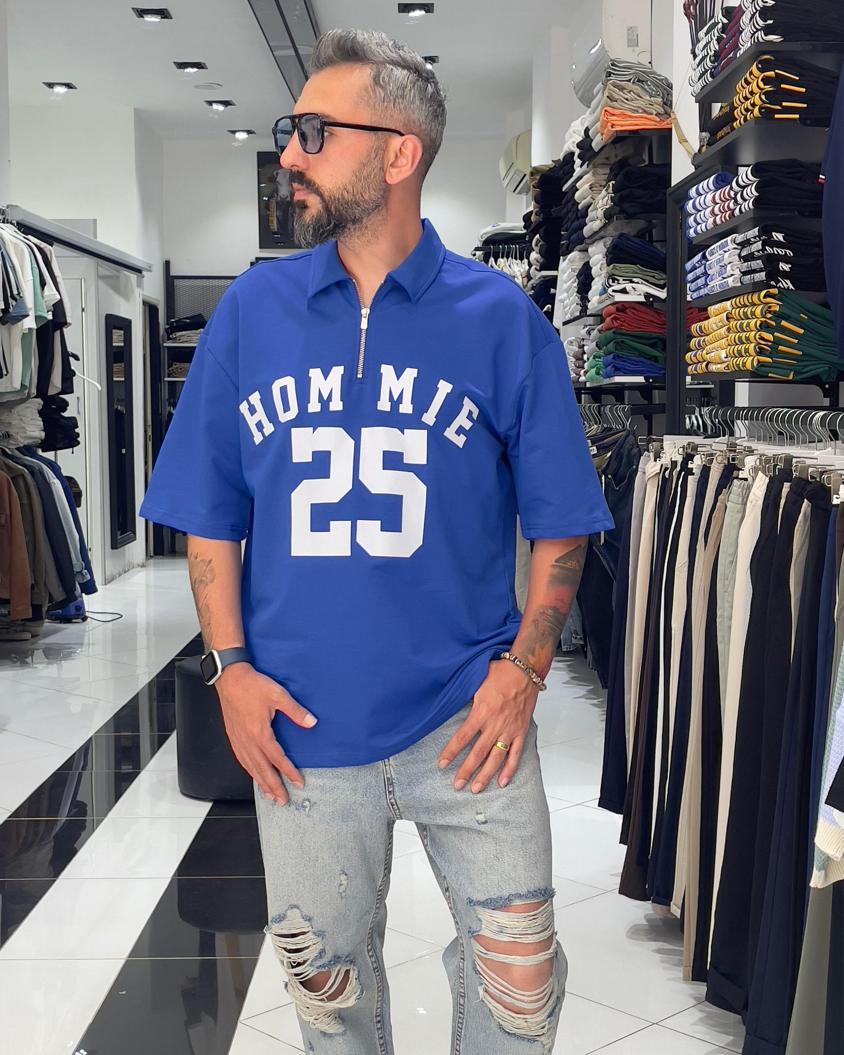 Hommie Baskili Oversize Erkek Polo Yaka T-Shirt