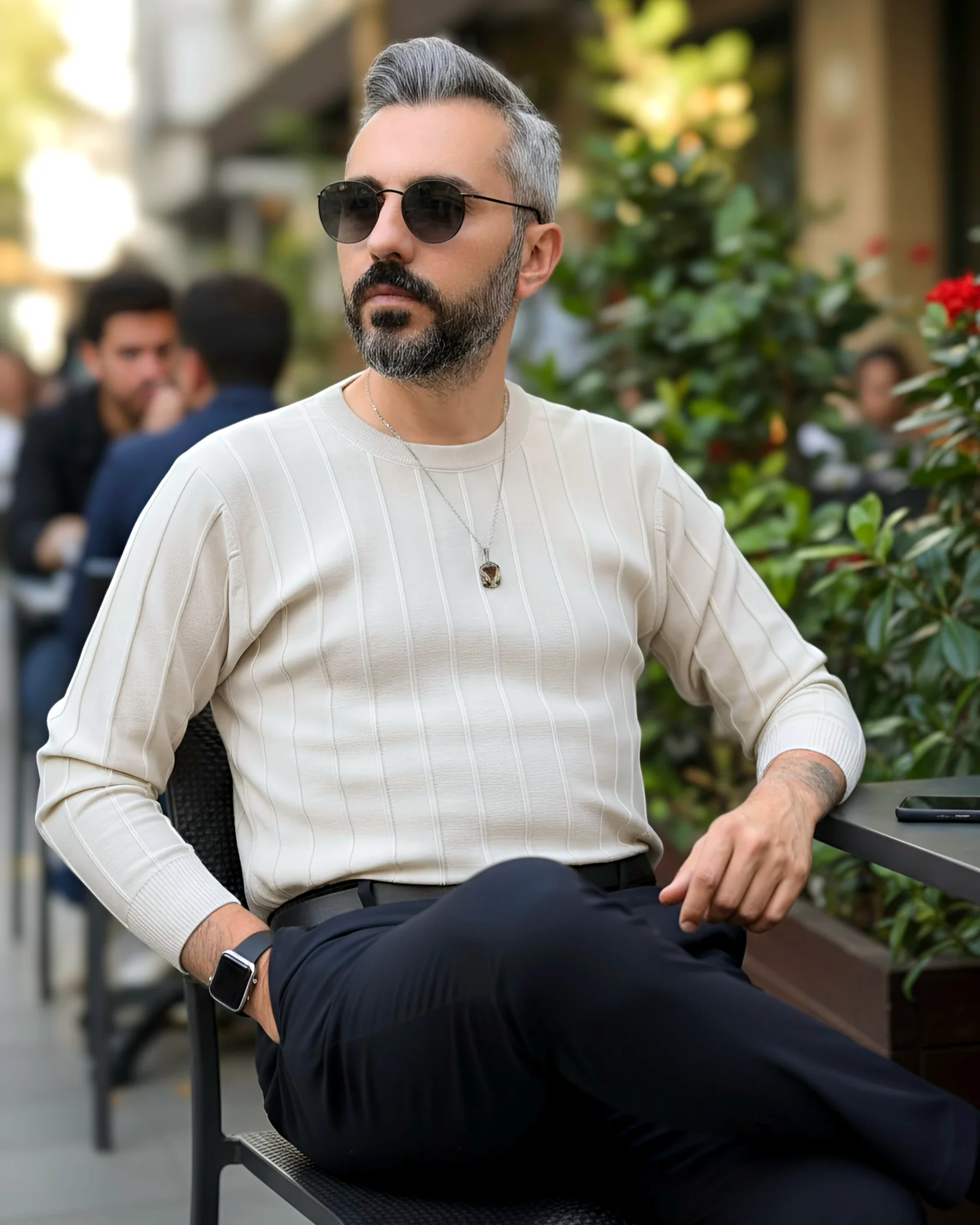 La Forma Fitil Dokulu Bisiklet Yaka Erkek Triko Kazak - bej