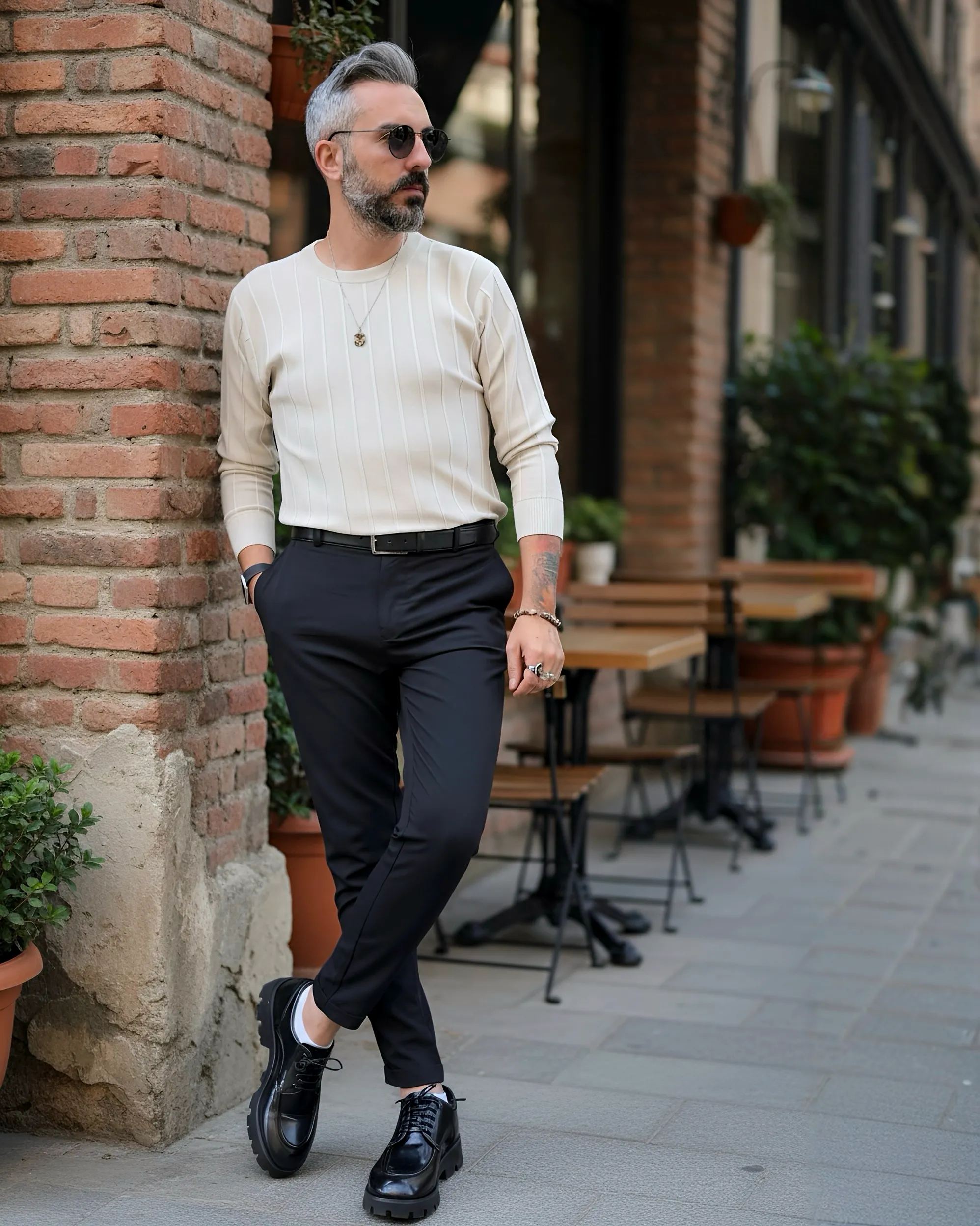 La Forma Fitil Dokulu Bisiklet Yaka Erkek Triko Kazak - bej