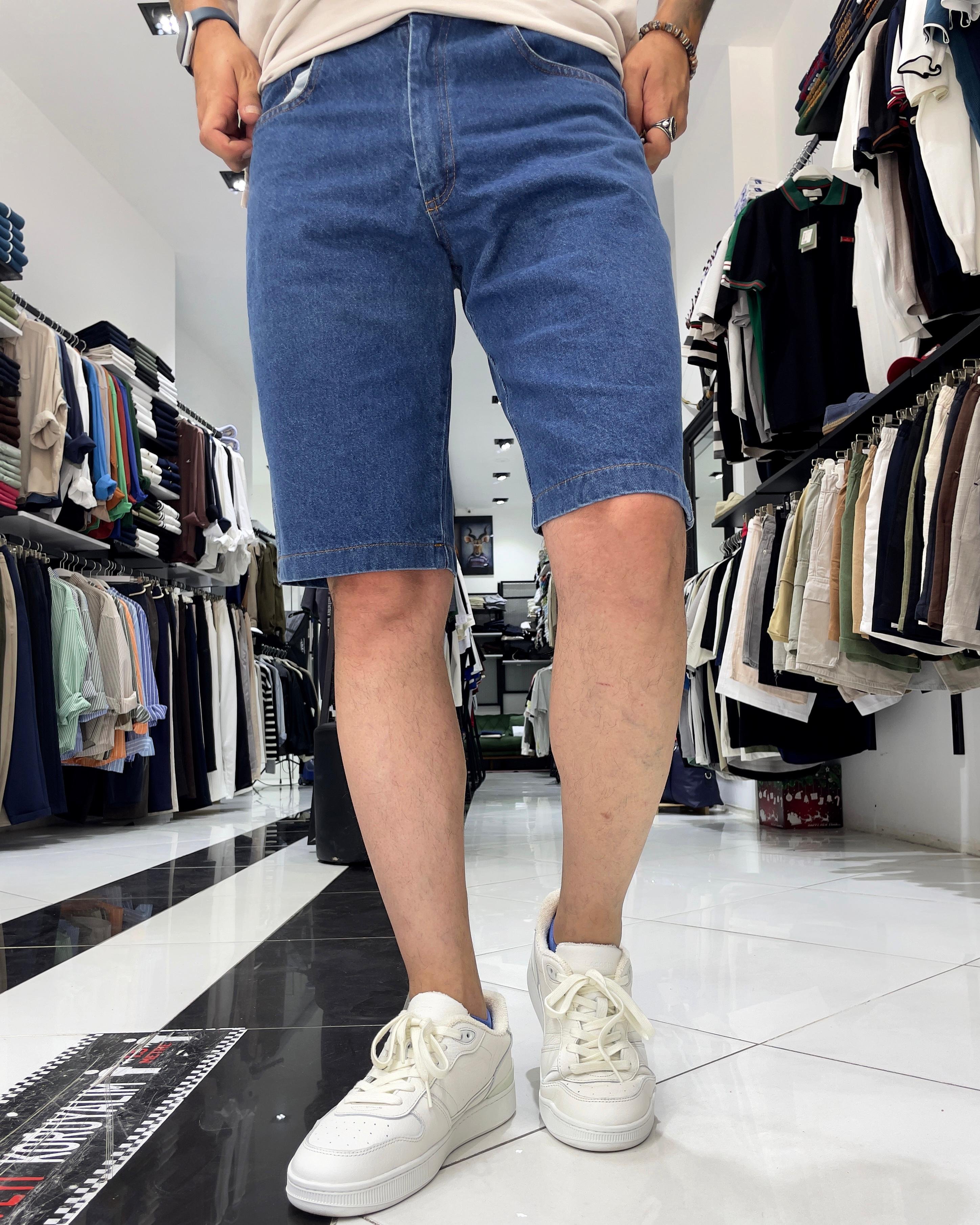 Basic Erkek Relaxed Fit Jean Şort - mavi