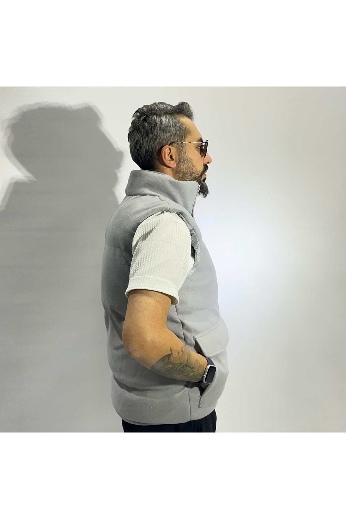 Fiber Filled Cashmere Zippered Men's Vest - Grey