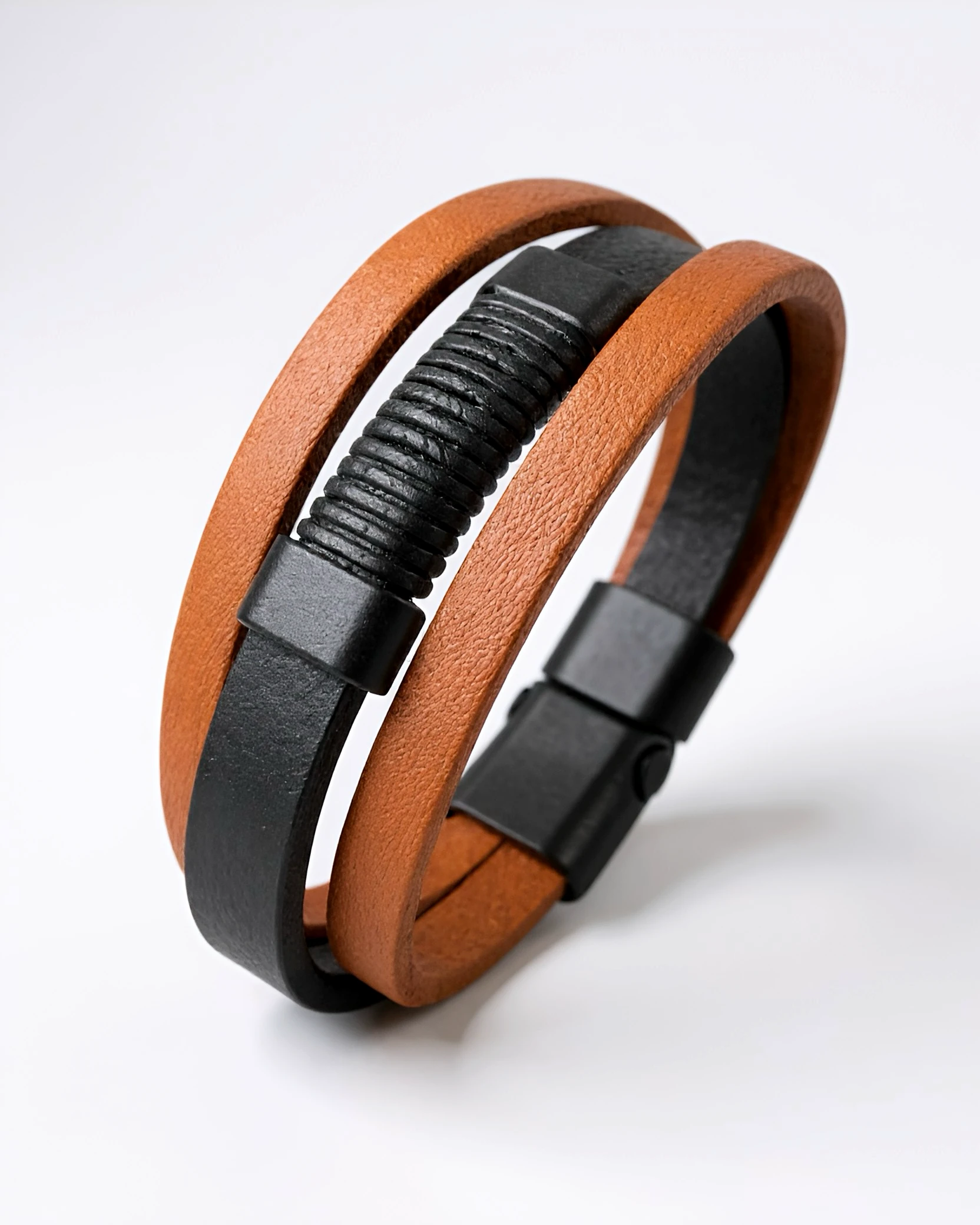 Urban Dual Line Kahve–Siyah Deri Erkek Bileklik