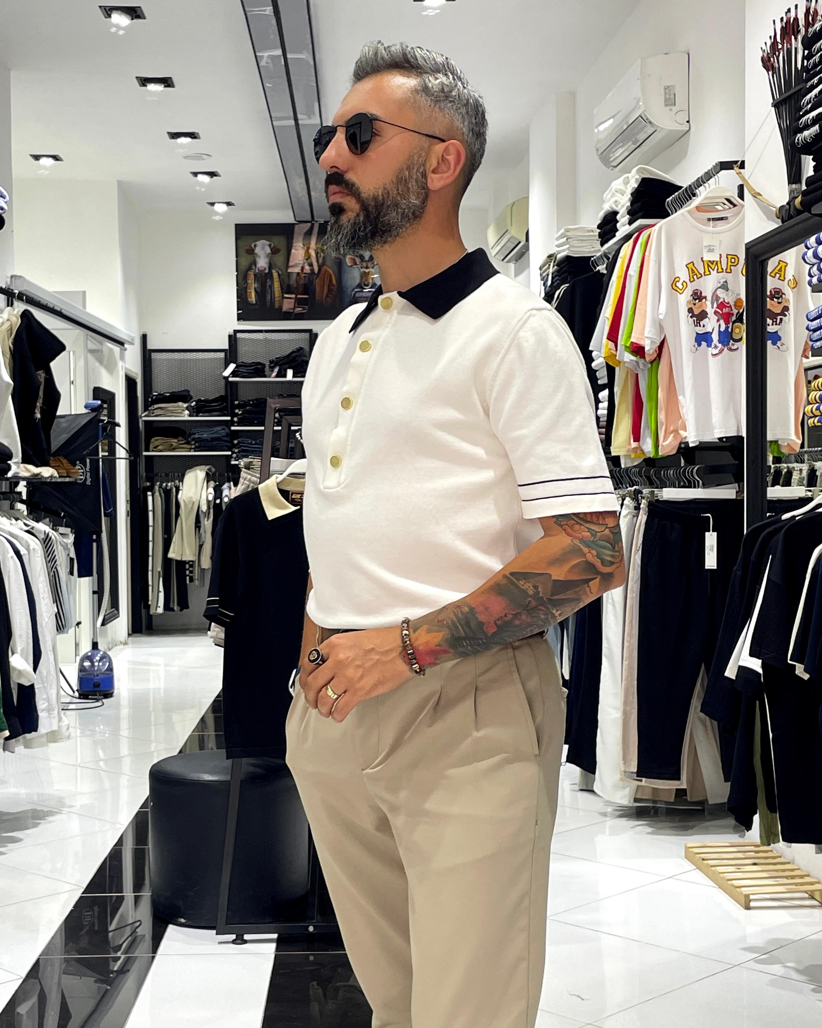 Old Money Triko Polo Yaka Erkek T-Shirt - ekru