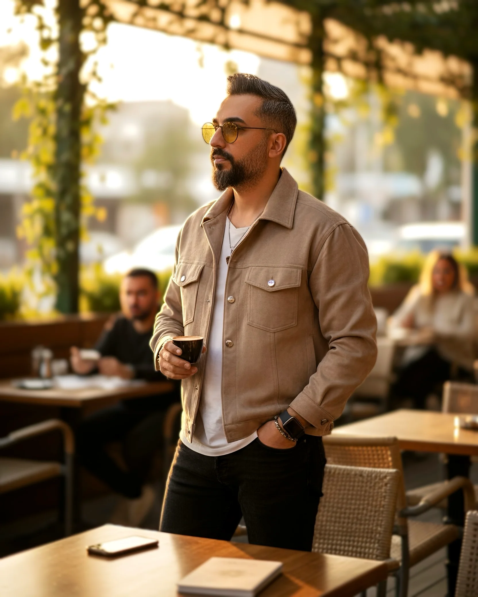 Boxy Fit Suede Men's Jacket - Beige