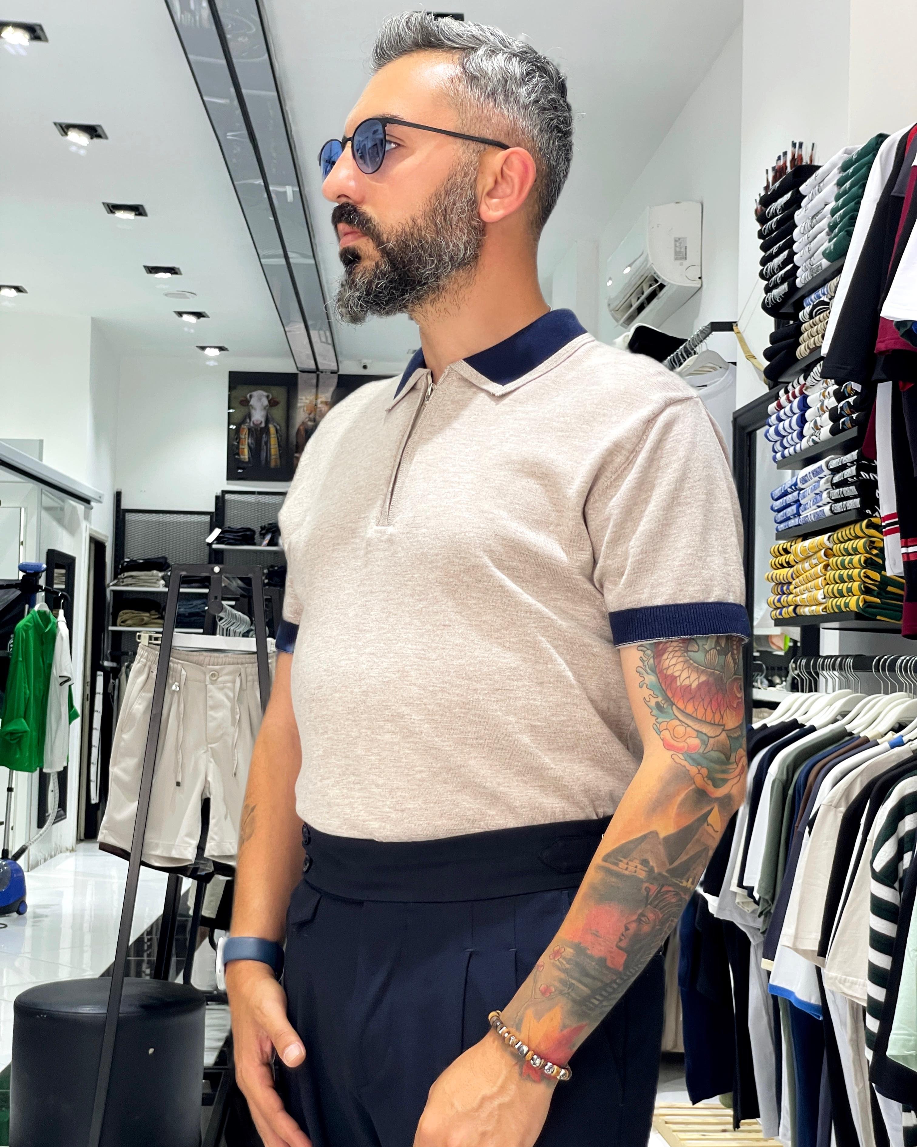 Yarım Fermuarlı Triko Polo Yaka Erkek T-Shirt - Higo Man