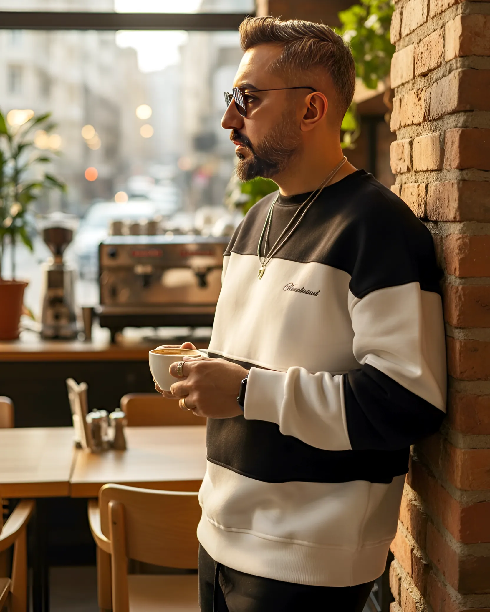 Siyah Beyaz Blok Detaylı Erkek Oversize Sweatshirt