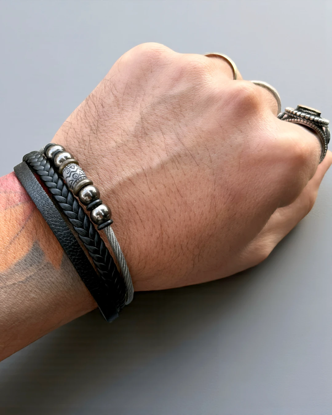 Midnight Forge Çelik Deri Erkek Bileklik