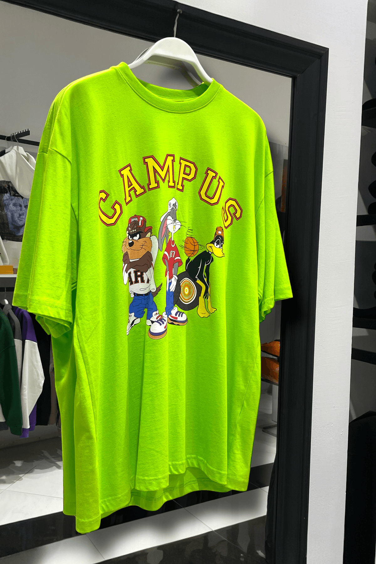 Kampüs Baskılı Oversize %100 Pamuk Erkek T-Shirt – Higo Man - yeşil