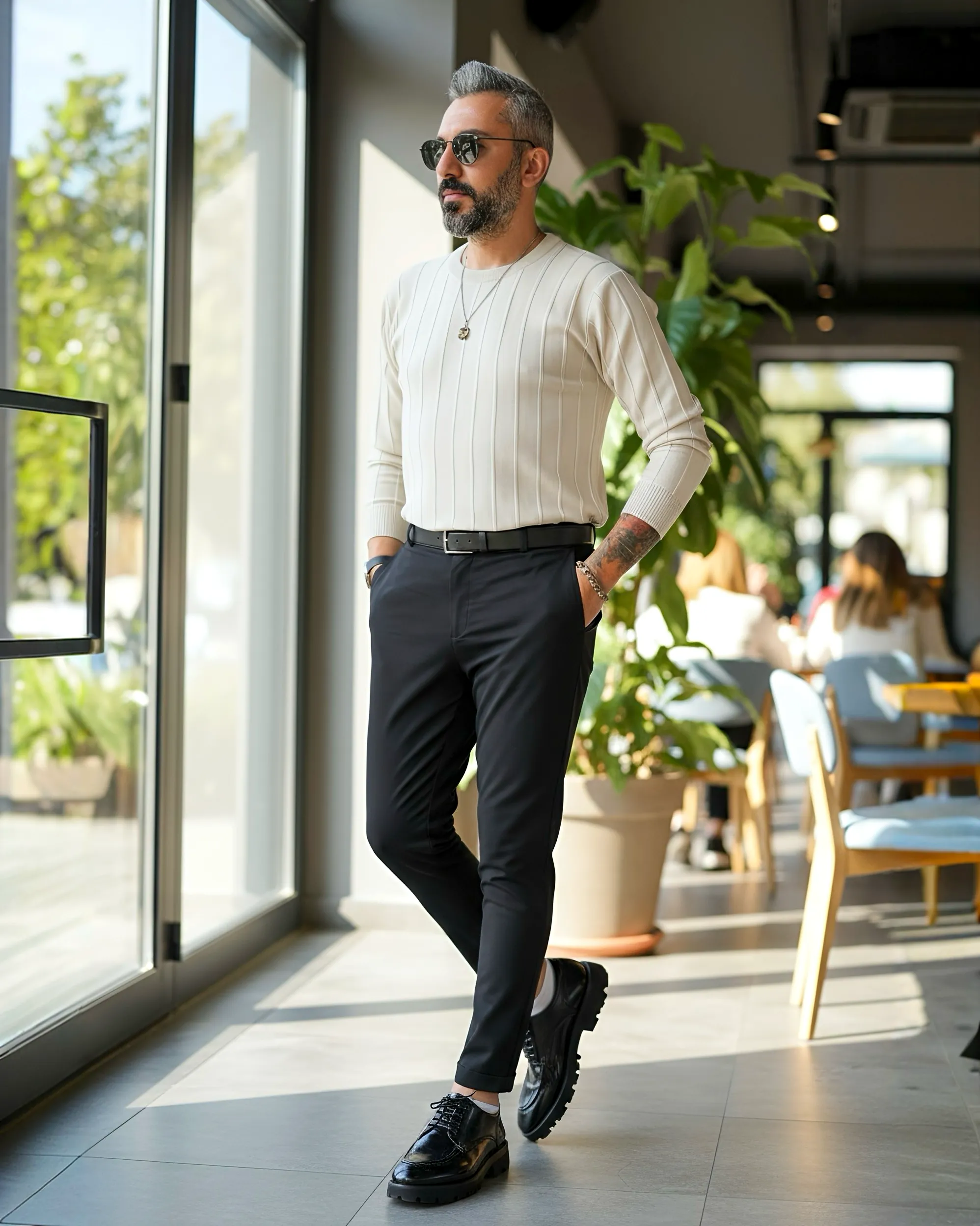 La Forma Fitil Dokulu Bisiklet Yaka Erkek Triko Kazak - bej