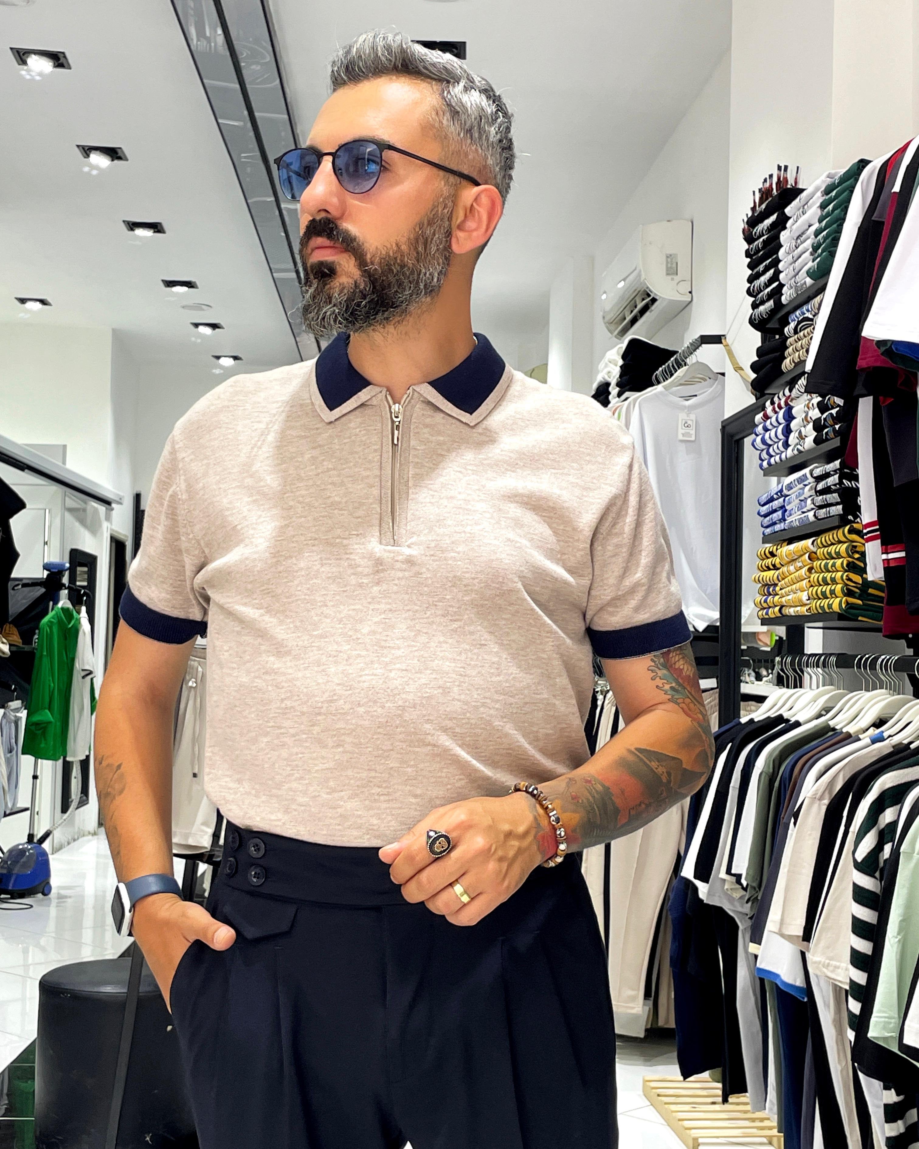 Yarım Fermuarlı Triko Polo Yaka Erkek T-Shirt - Higo Man