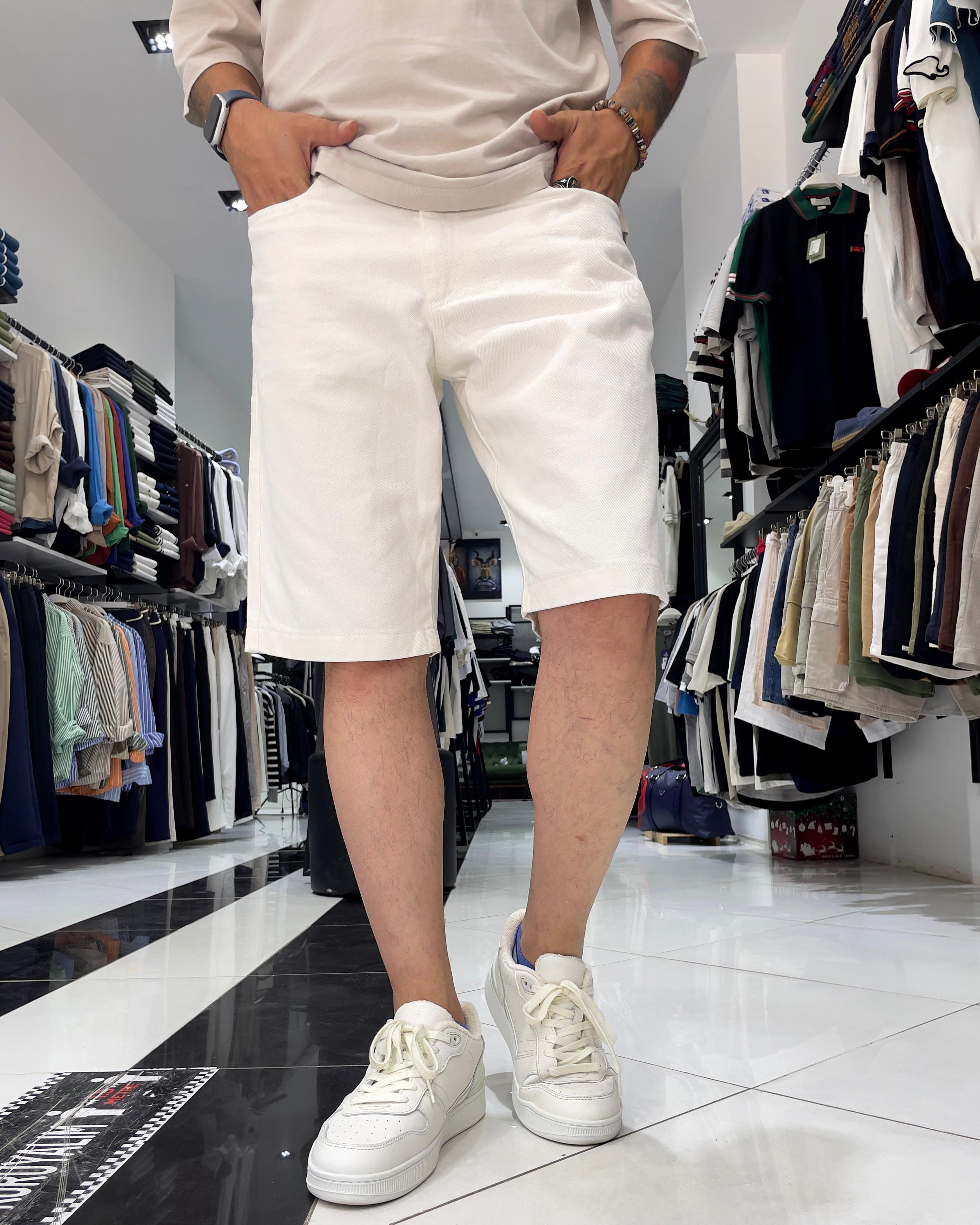 Basic Erkek Relaxed Fit Jean Şort - beyaz