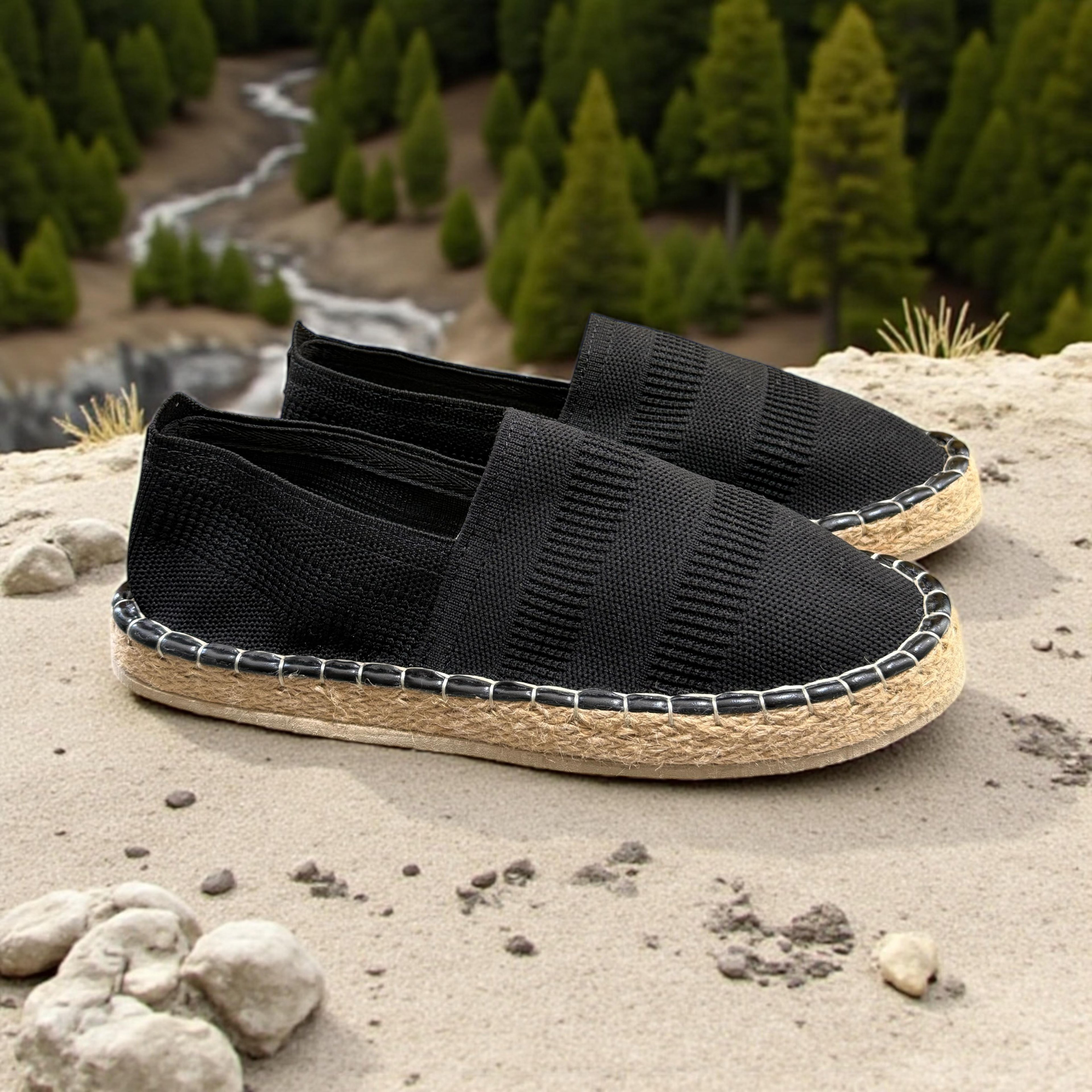 Basic Straw Detailed Espadrilles - Black