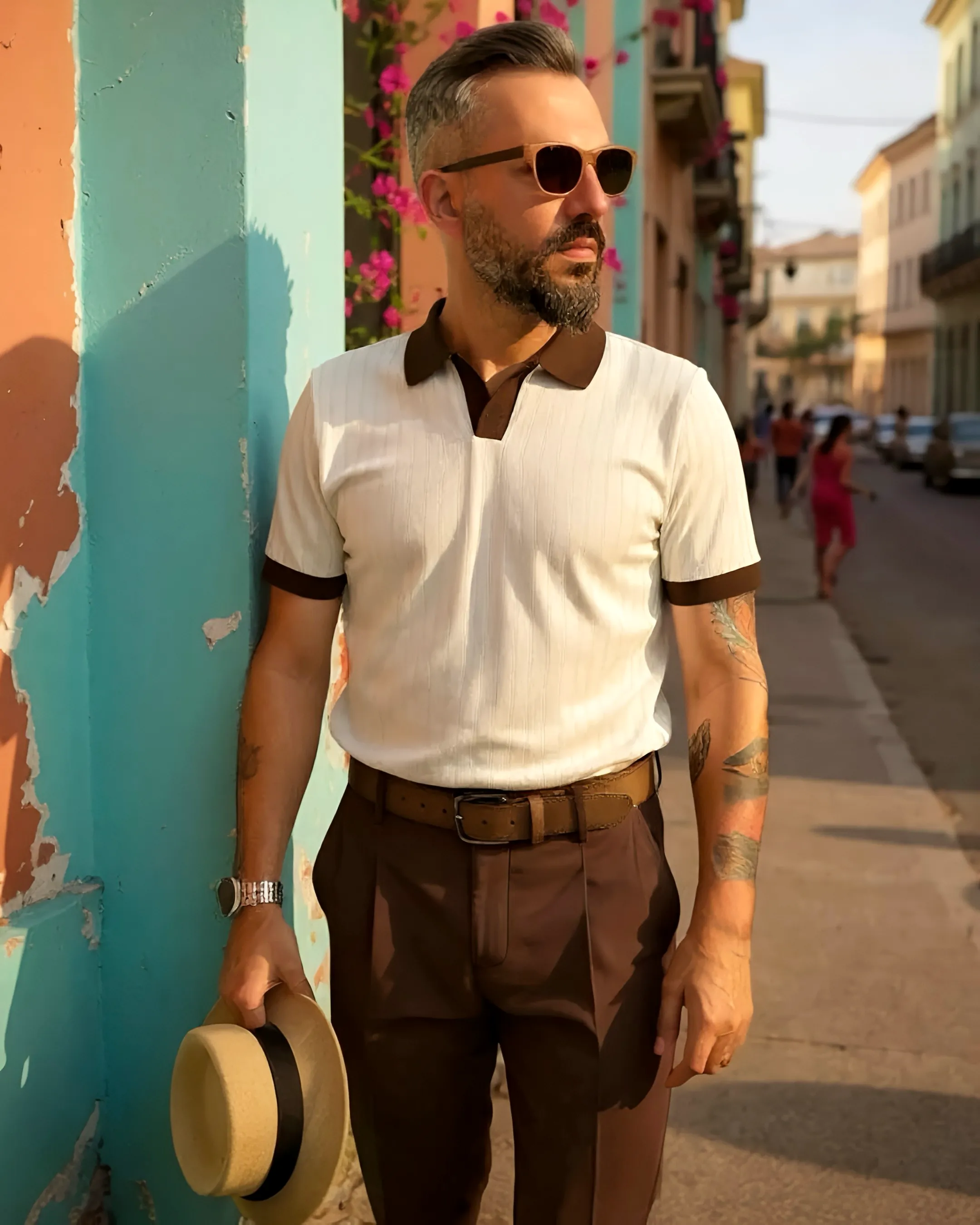 Yaka Detaylı Erkek Triko Polo Yaka T-Shirt - krem