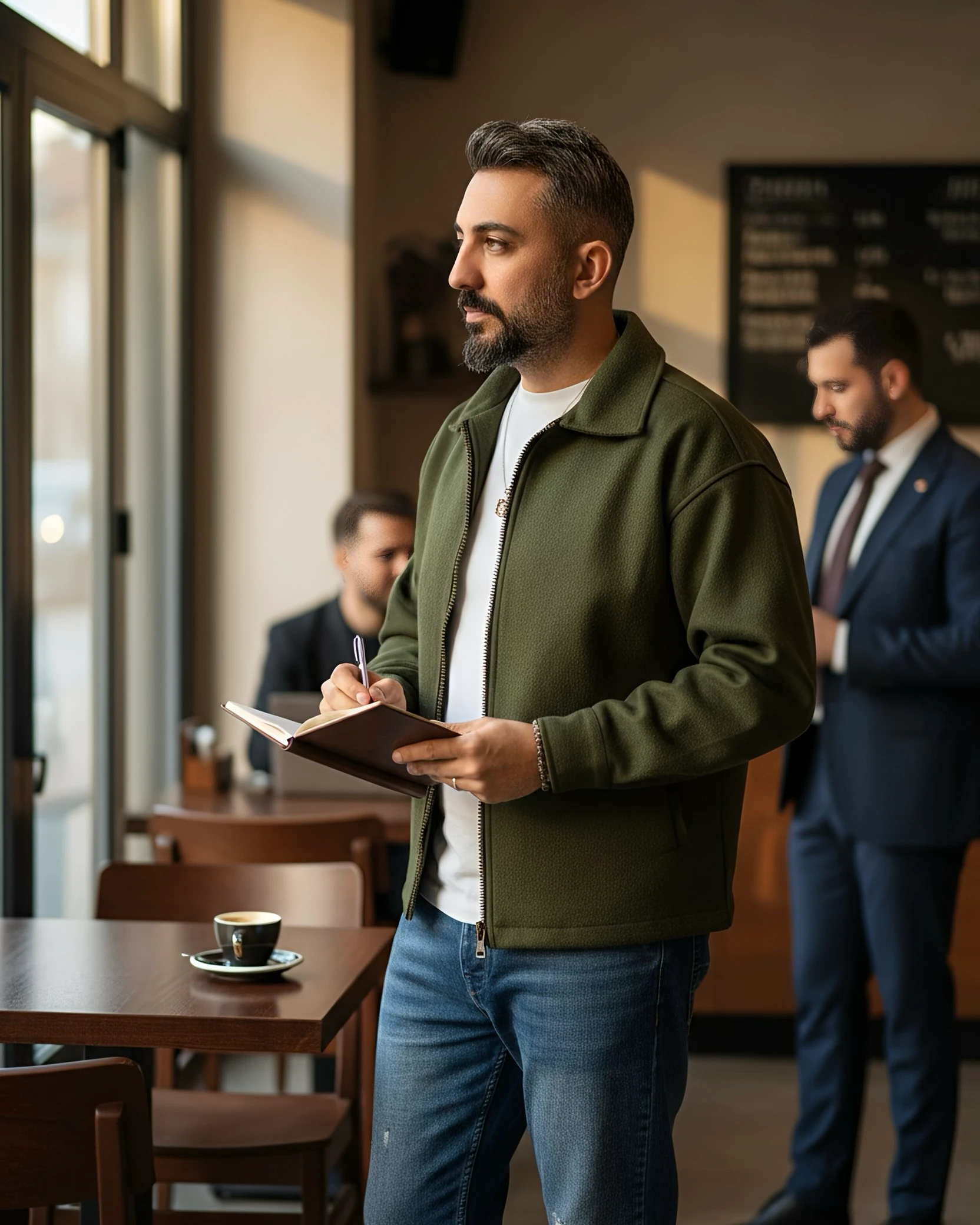 Oversize Men's Cashmere Jacket - Khaki green