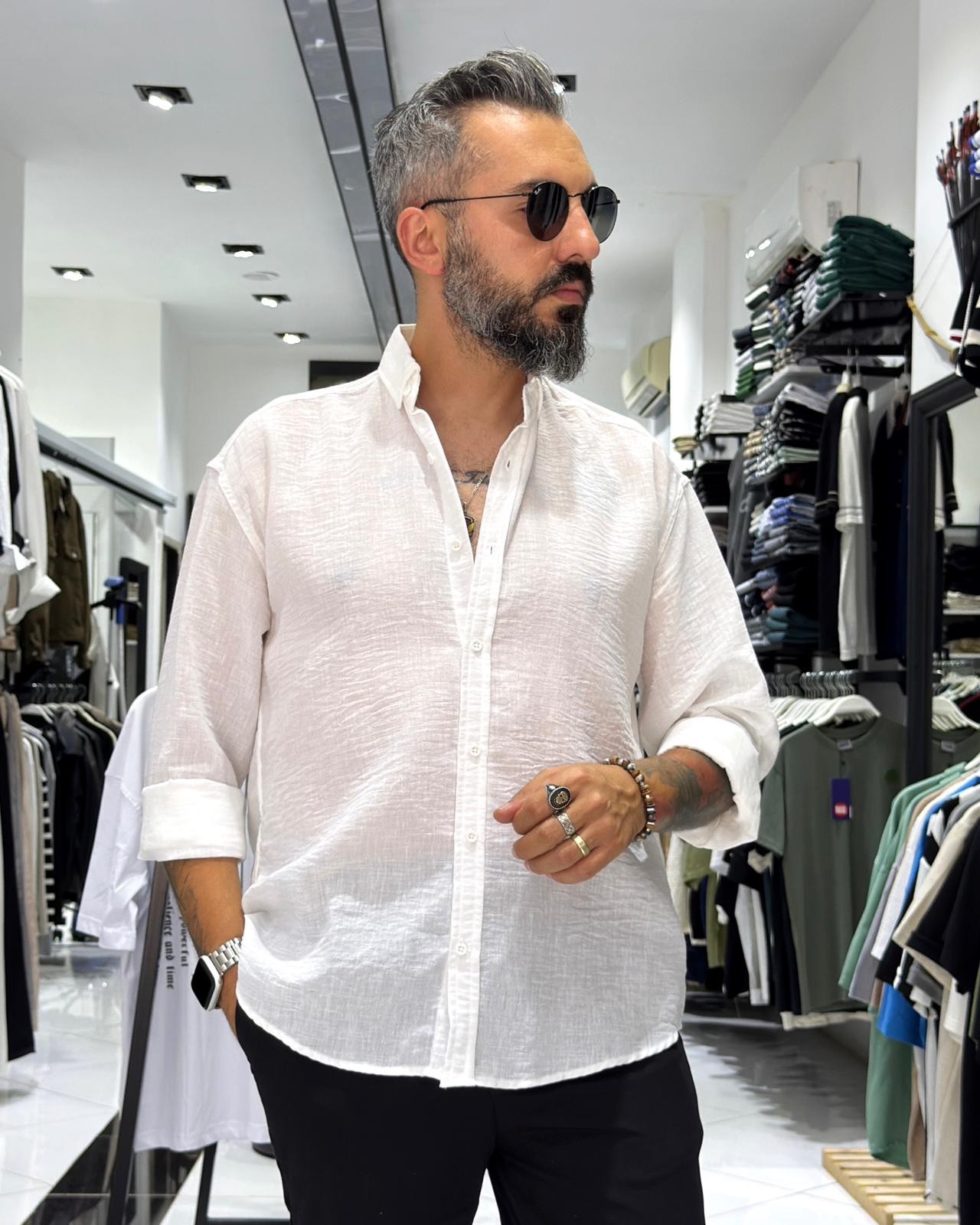 Müslin Kumaş Basic Düğmeli Erkek Gömlek