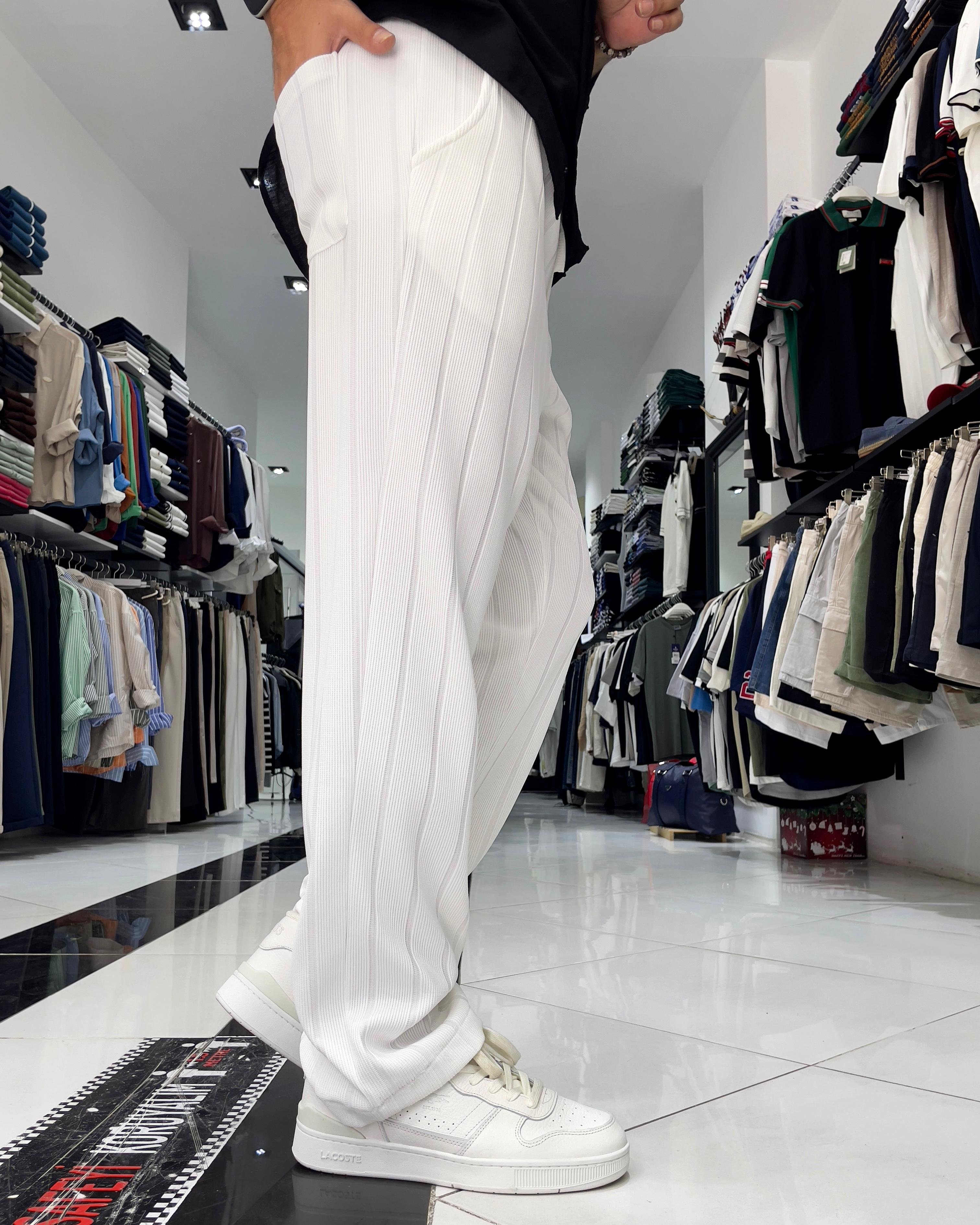 Fitil Desenli Jakarlı Baggy Jogger - beyaz