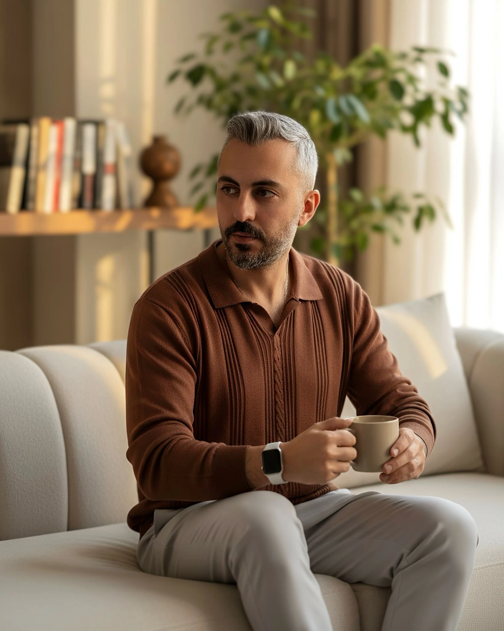 Kendinden Desenli Yakalı Erkek Triko Kazak