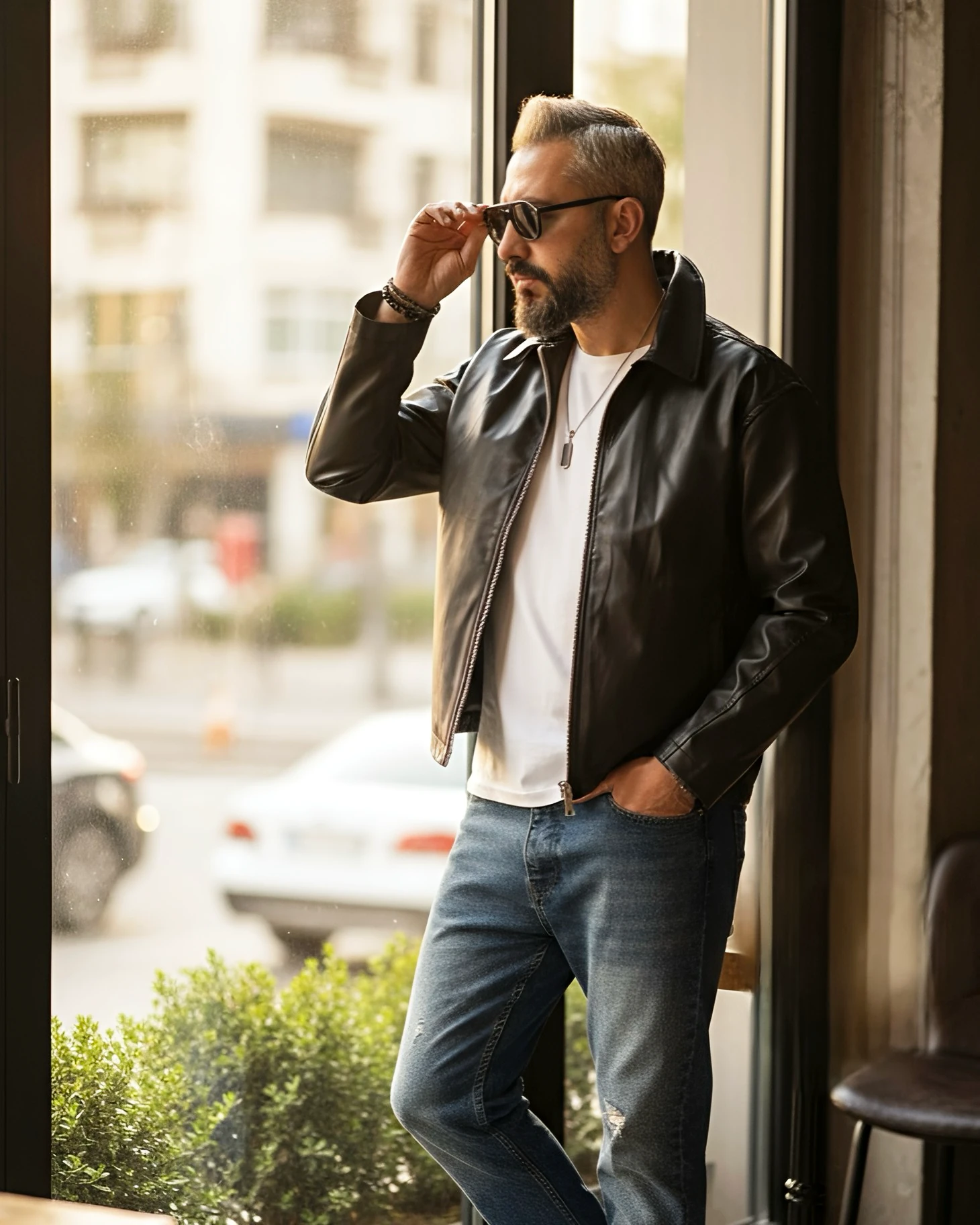 Faux Leather Boxy Fit Men's Jacket - Black