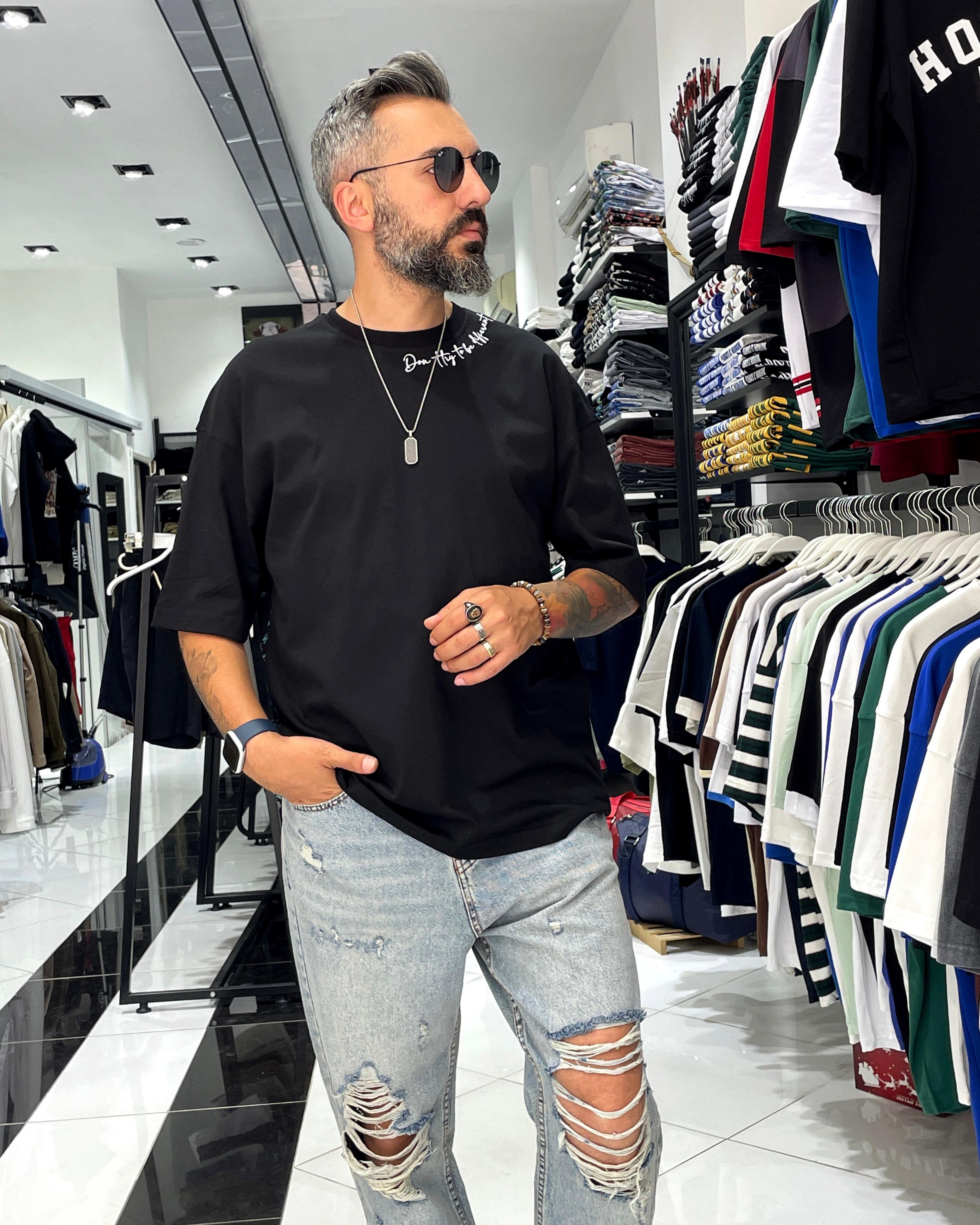 Boya Efektli Erkek Oversize T-Shirt