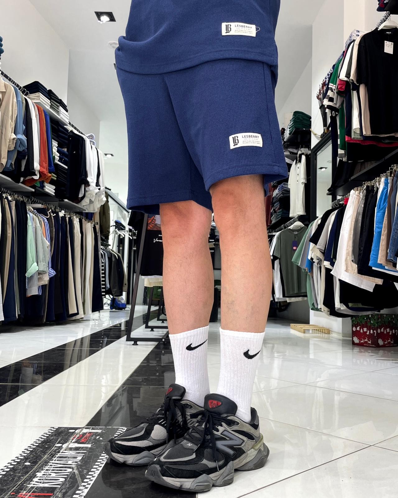 Waffle Kumaş Oversize Erkek T-Shirt & Şort İkili Takım - lacivert