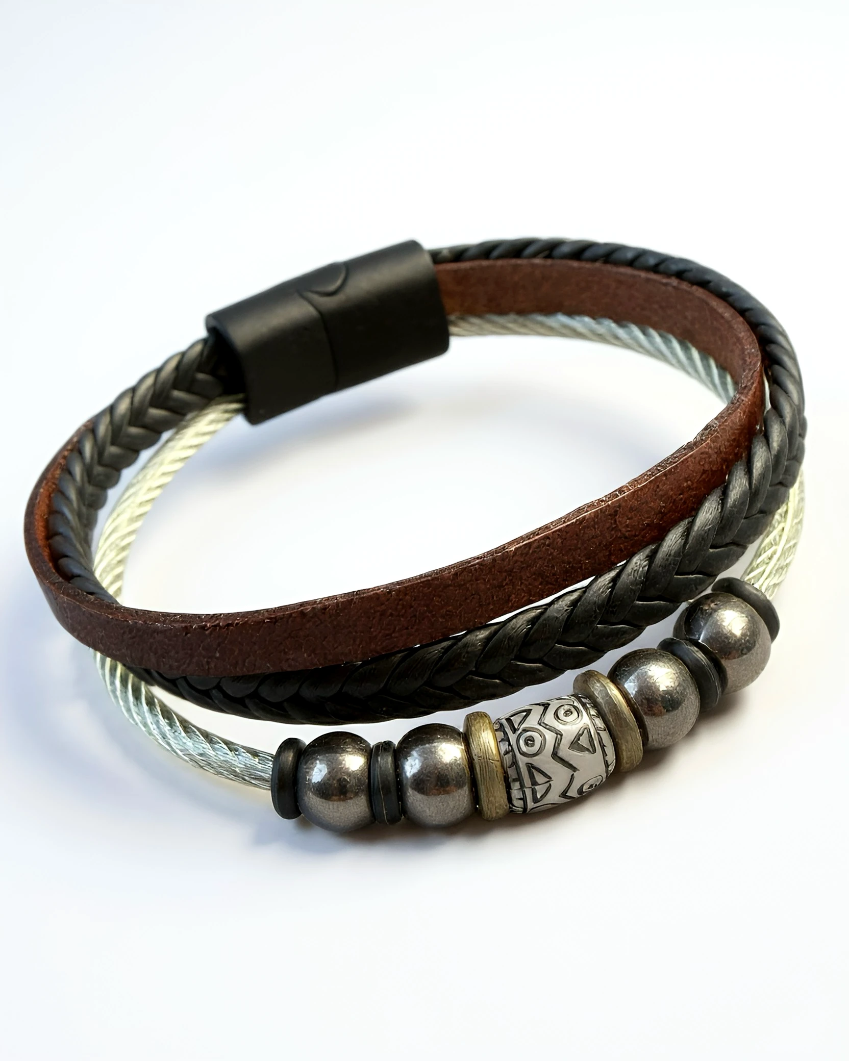 Tribal Nomad | Erkek Deri & Metal Detaylı Bileklik