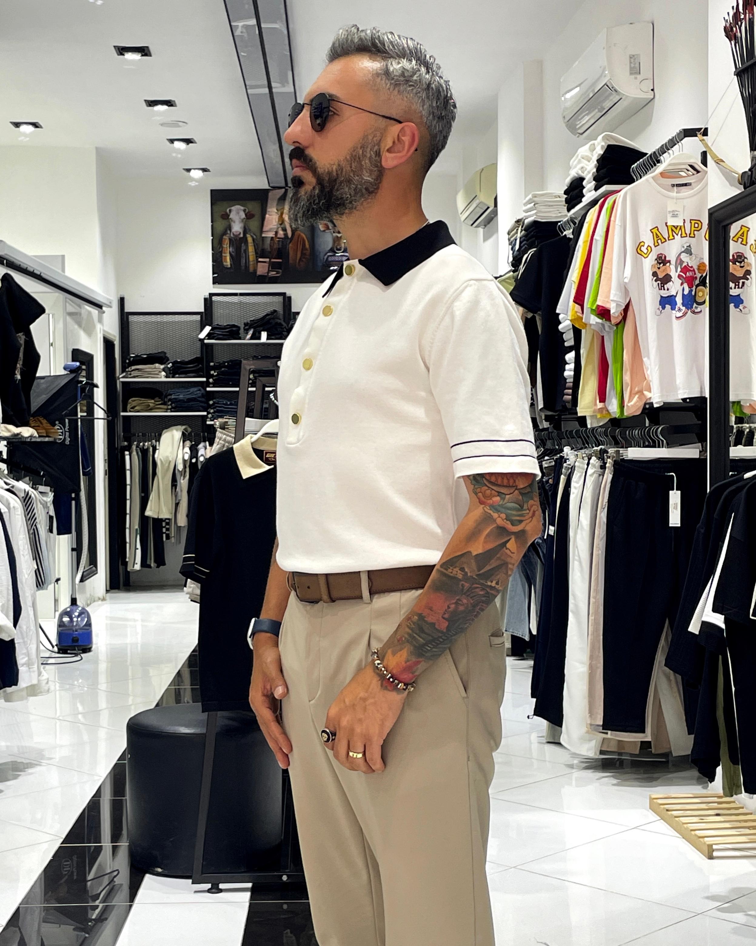 Old Money Triko Polo Yaka Erkek T-Shirt - ekru