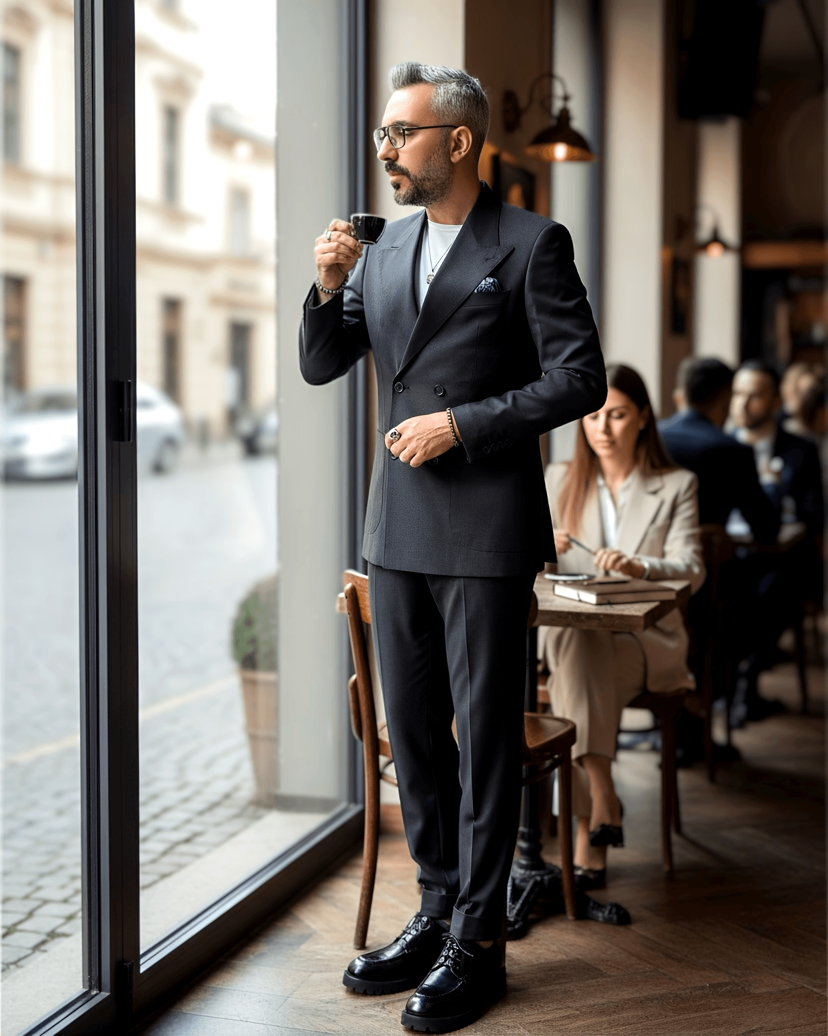 Nero Eleganza İtalyan Kesim Erkek Kruvaze Takım Elbise